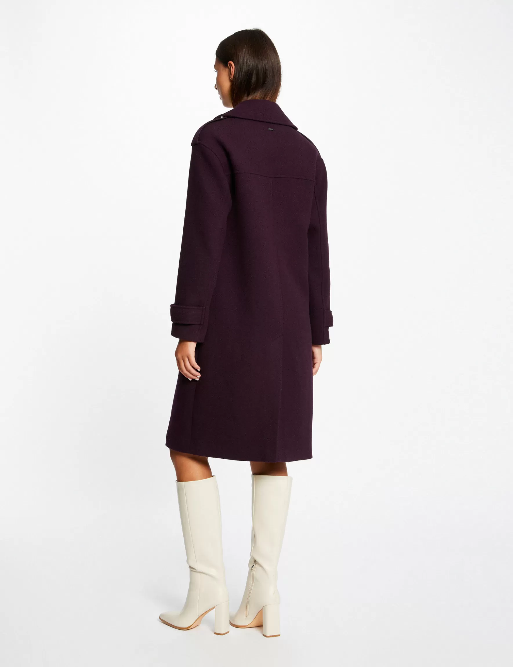 Clothes MORGAN ^Long straight double breasted coat dark purple ladies' dark_purple