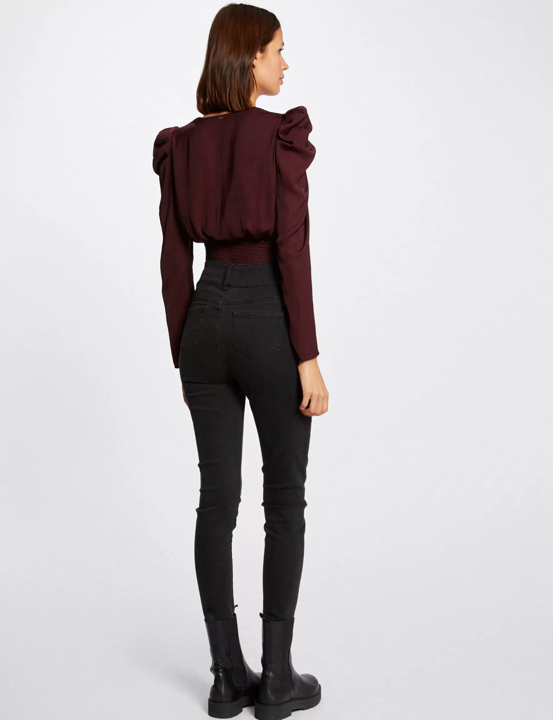 Clothes MORGAN ^Long-sleeved blouse wrap-over neckline ladies' plum