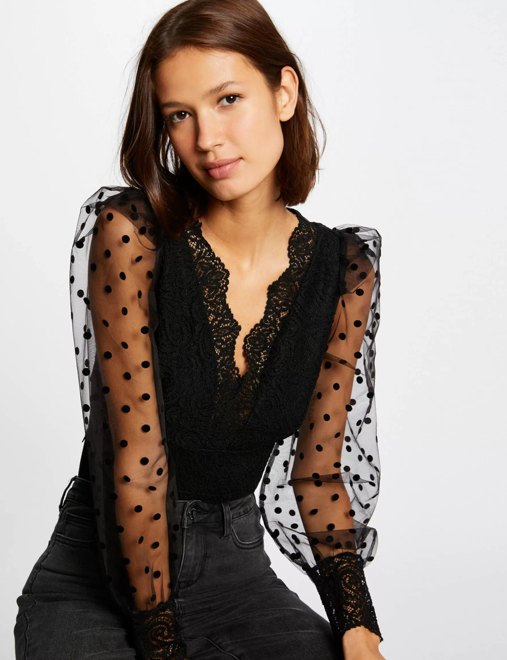 Clothes MORGAN ^Long-sleeved body with lace ladies' black