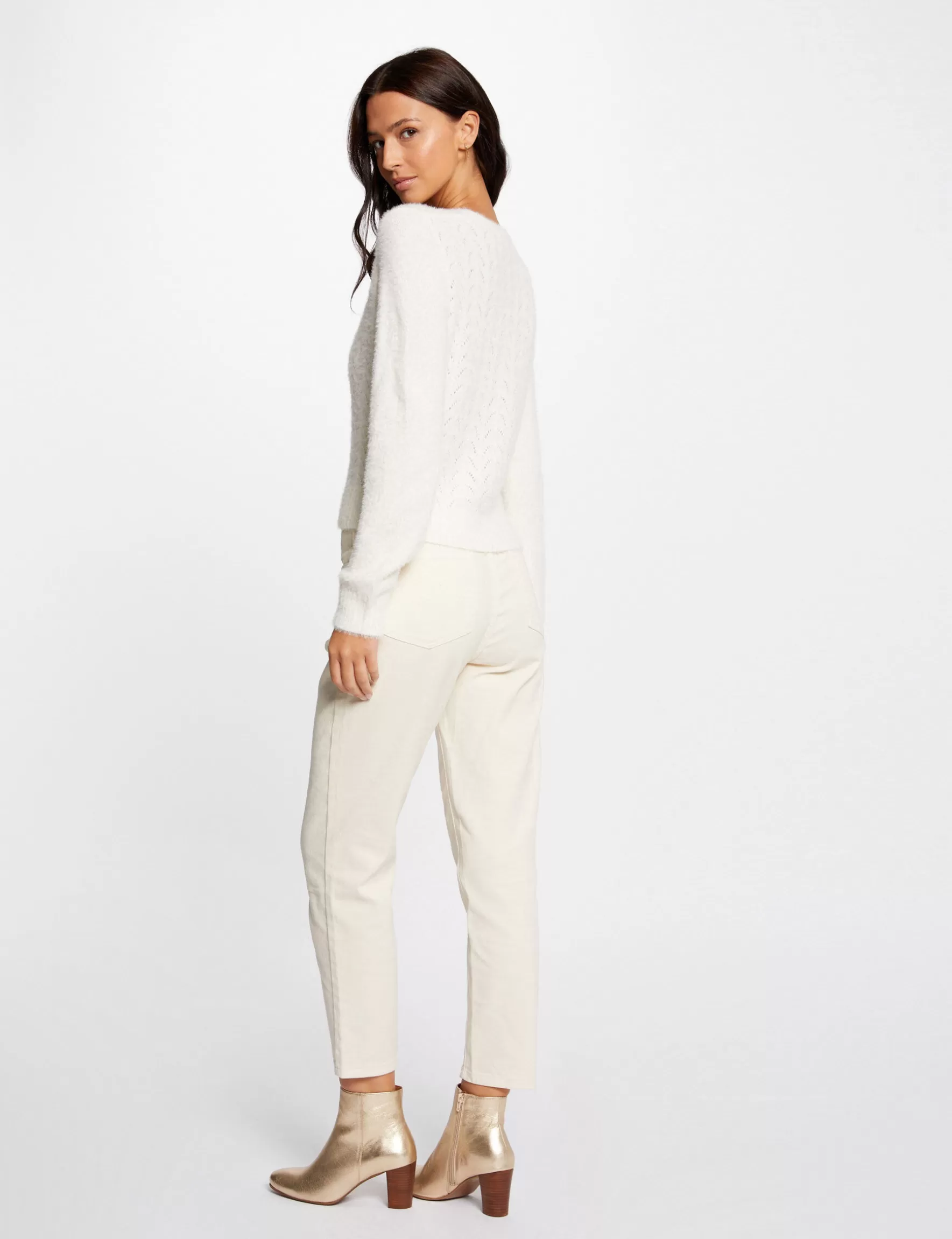 Clothes MORGAN ^Long-sleeved cardigan openwork details ladies' ivory