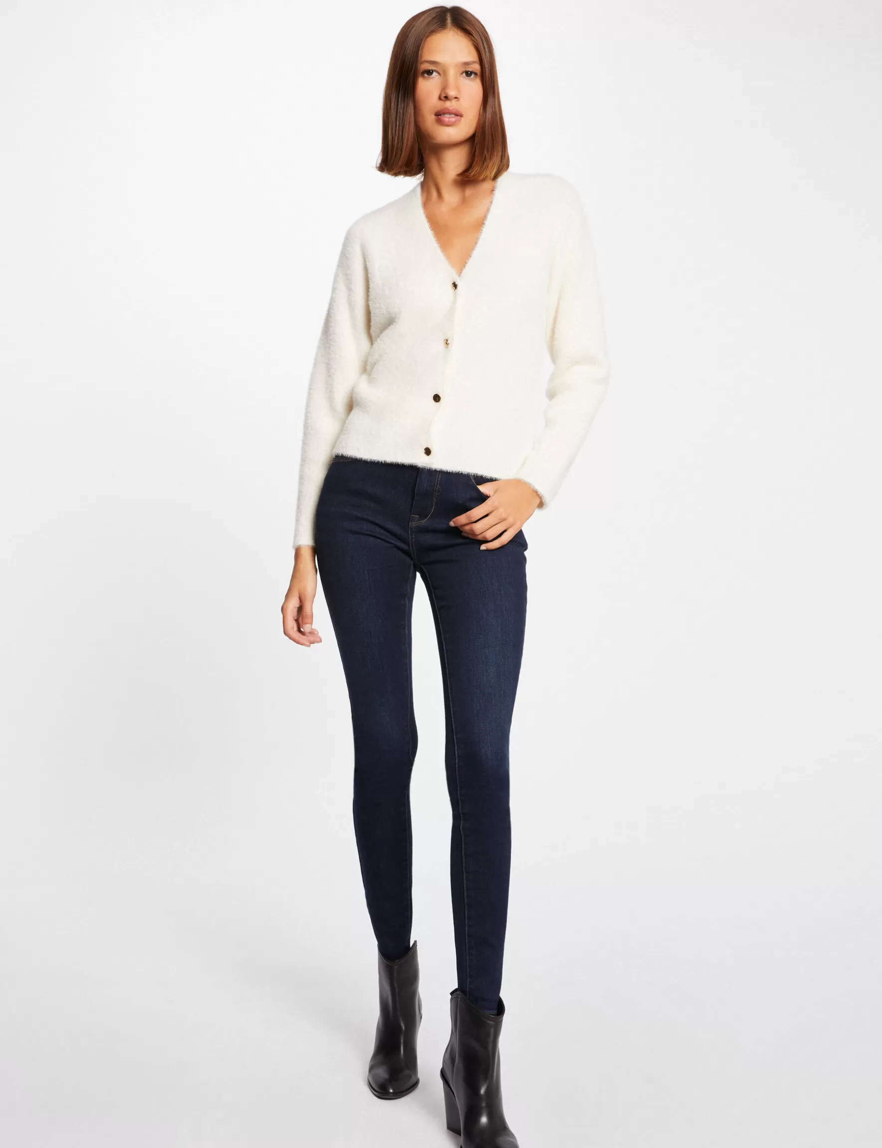 Clothes MORGAN ^Long-sleeved cardigan with V-neck ladies' ivory