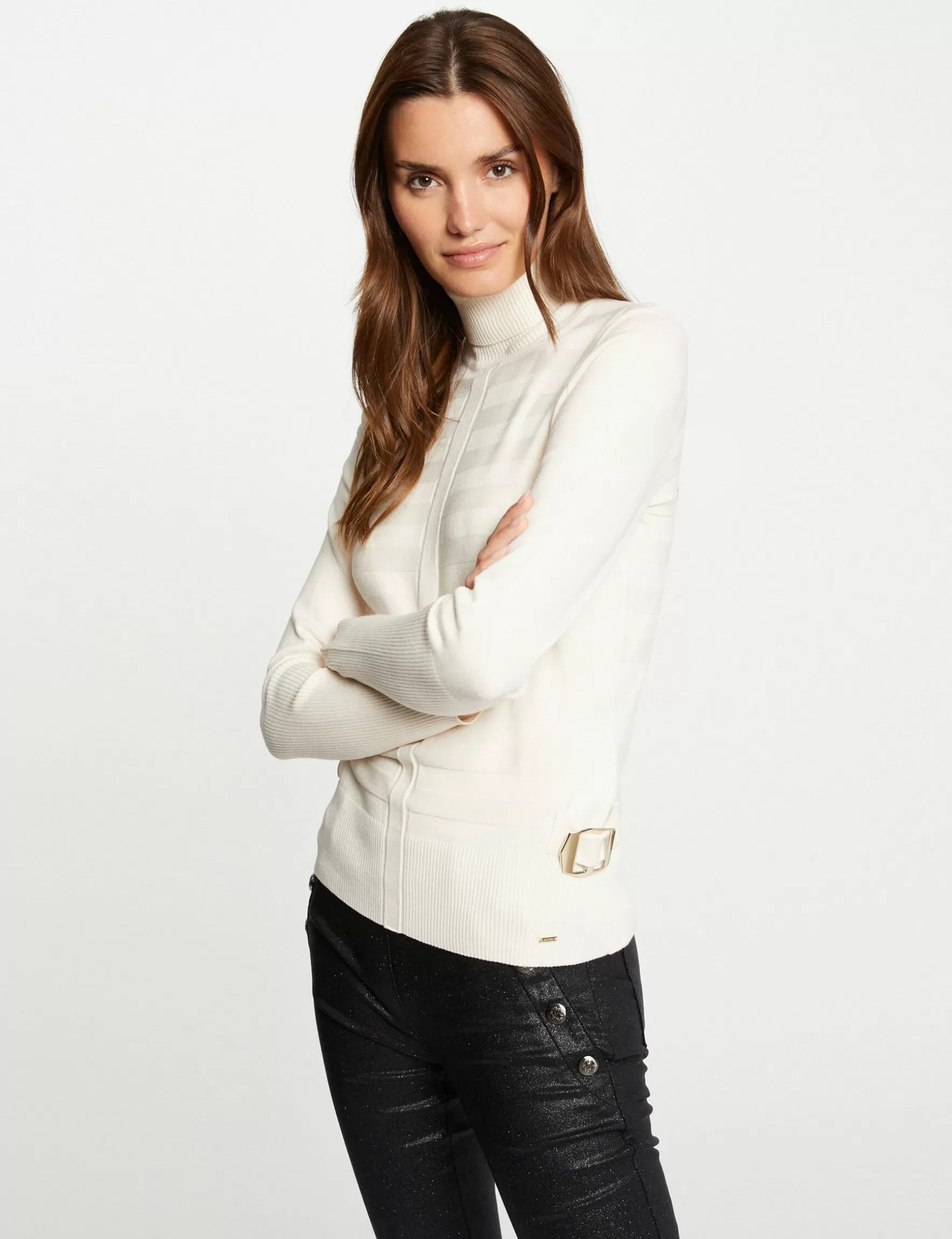 Clothes MORGAN ^Long-sleeved jumper with buckles ladies' ivory