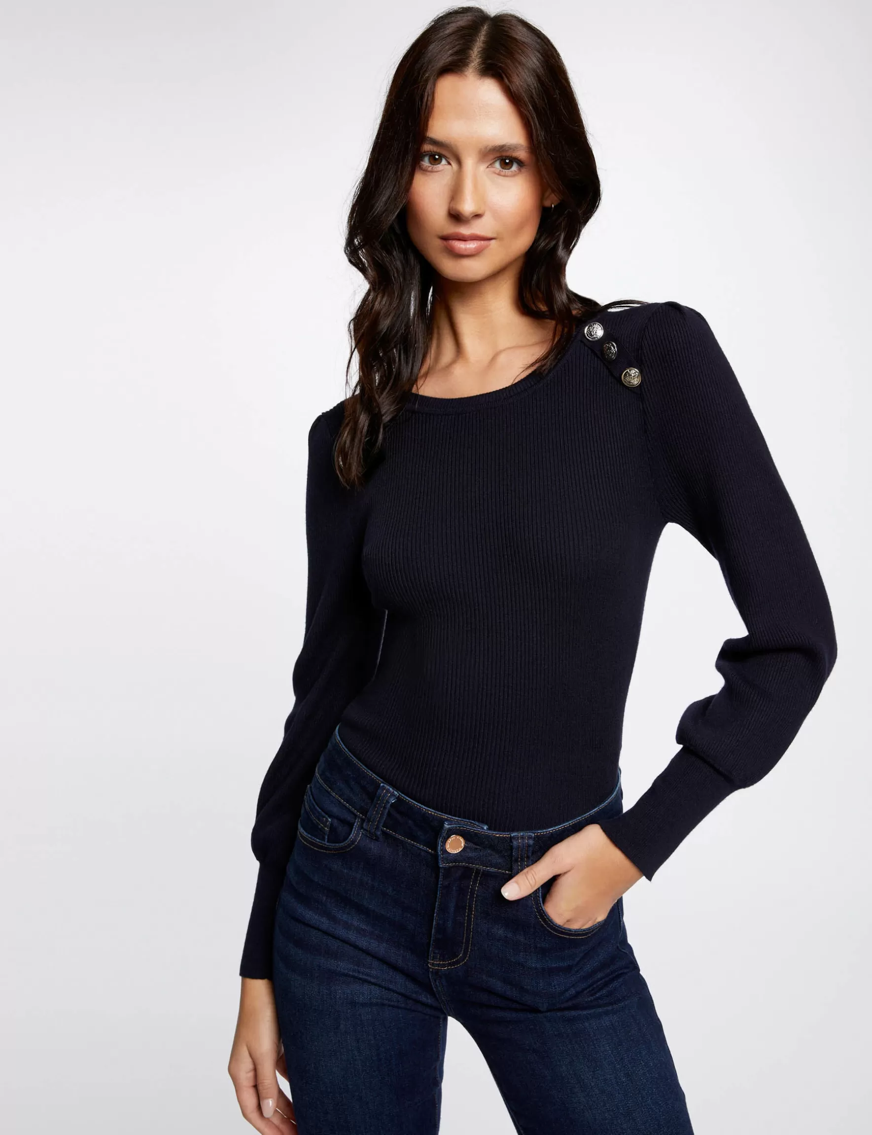 Clothes MORGAN ^Long-sleeved jumper with buttons ladies' navy