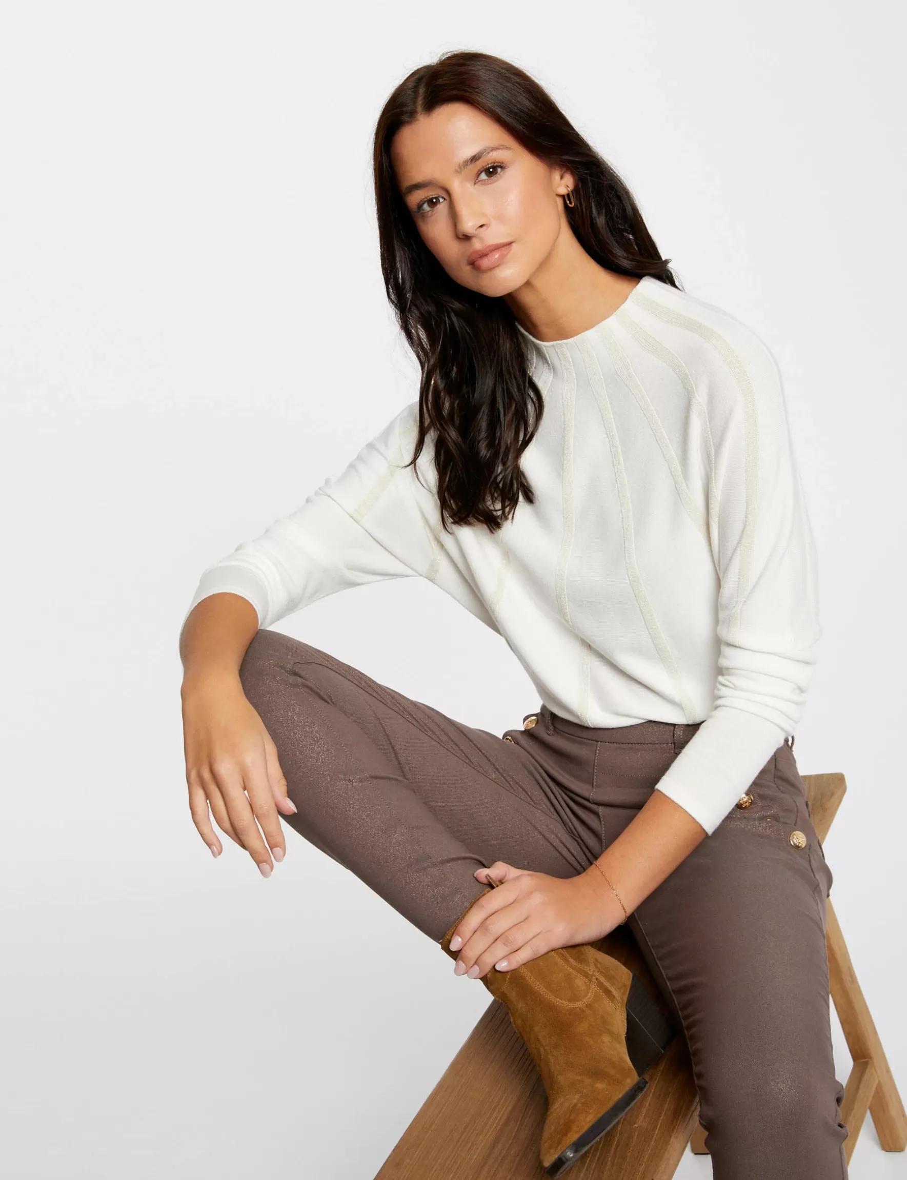 Clothes MORGAN ^Long-sleeved jumper with high collar ladies' ivory