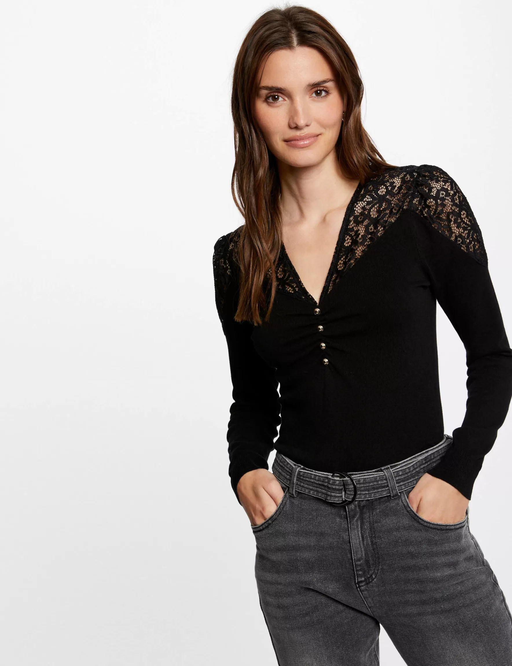 Clothes MORGAN ^Long-sleeved jumper with lace ladies' black