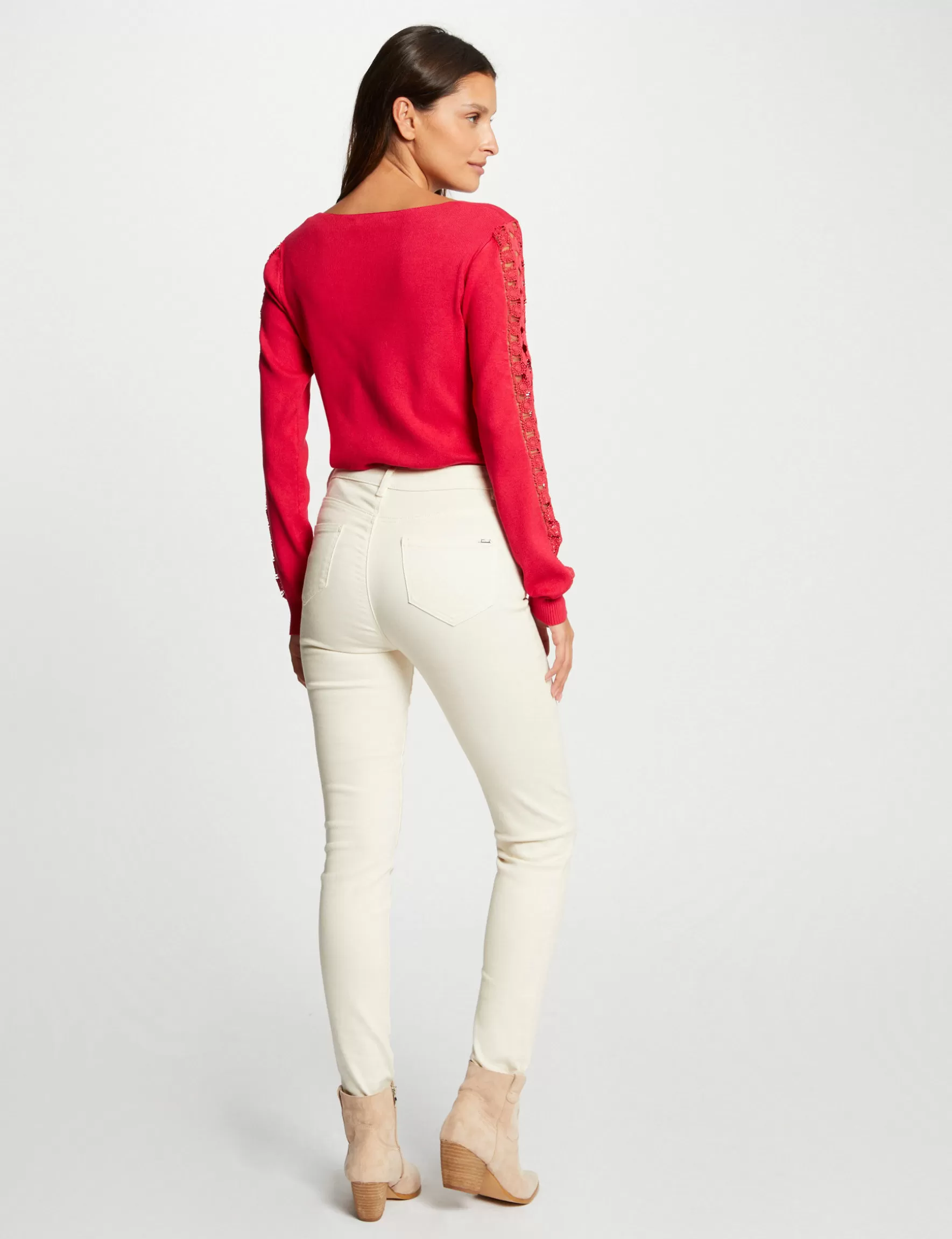 Clothes MORGAN ^Long-sleeved jumper with lace ladies' fuchsia