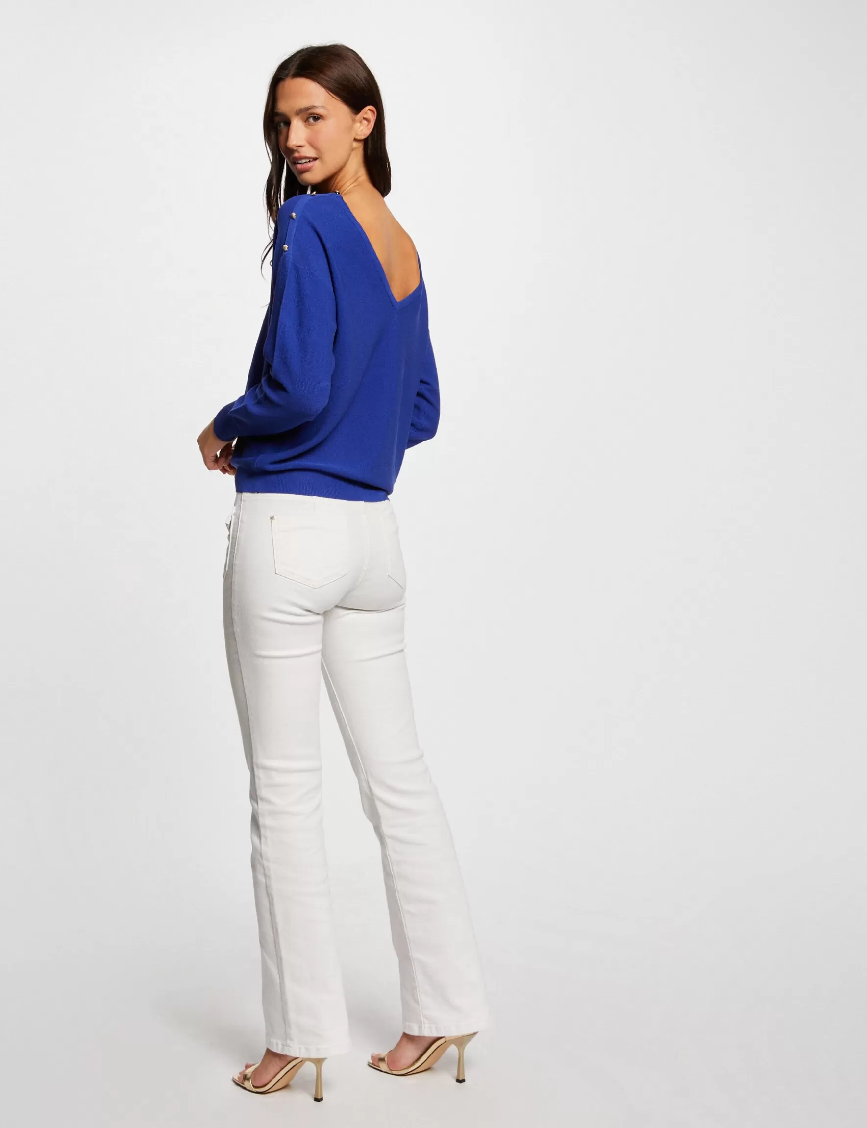 Clothes MORGAN ^Long-sleeved jumper with open back electric blue ladies' electric_blue