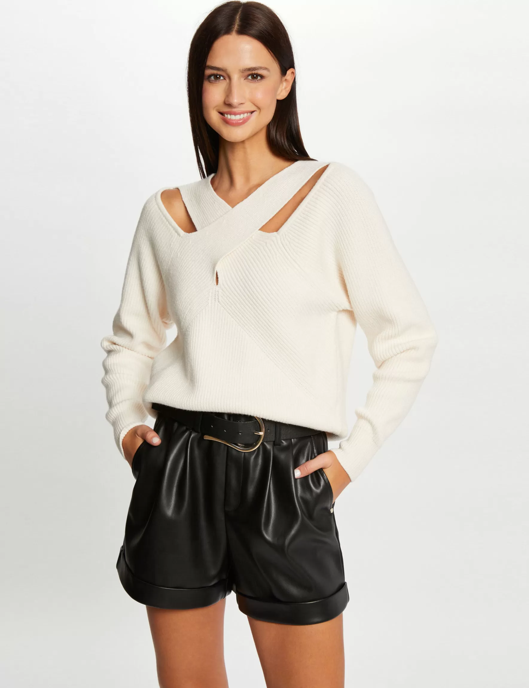 Clothes MORGAN ^Long-sleeved jumper with openings ladies' ivory