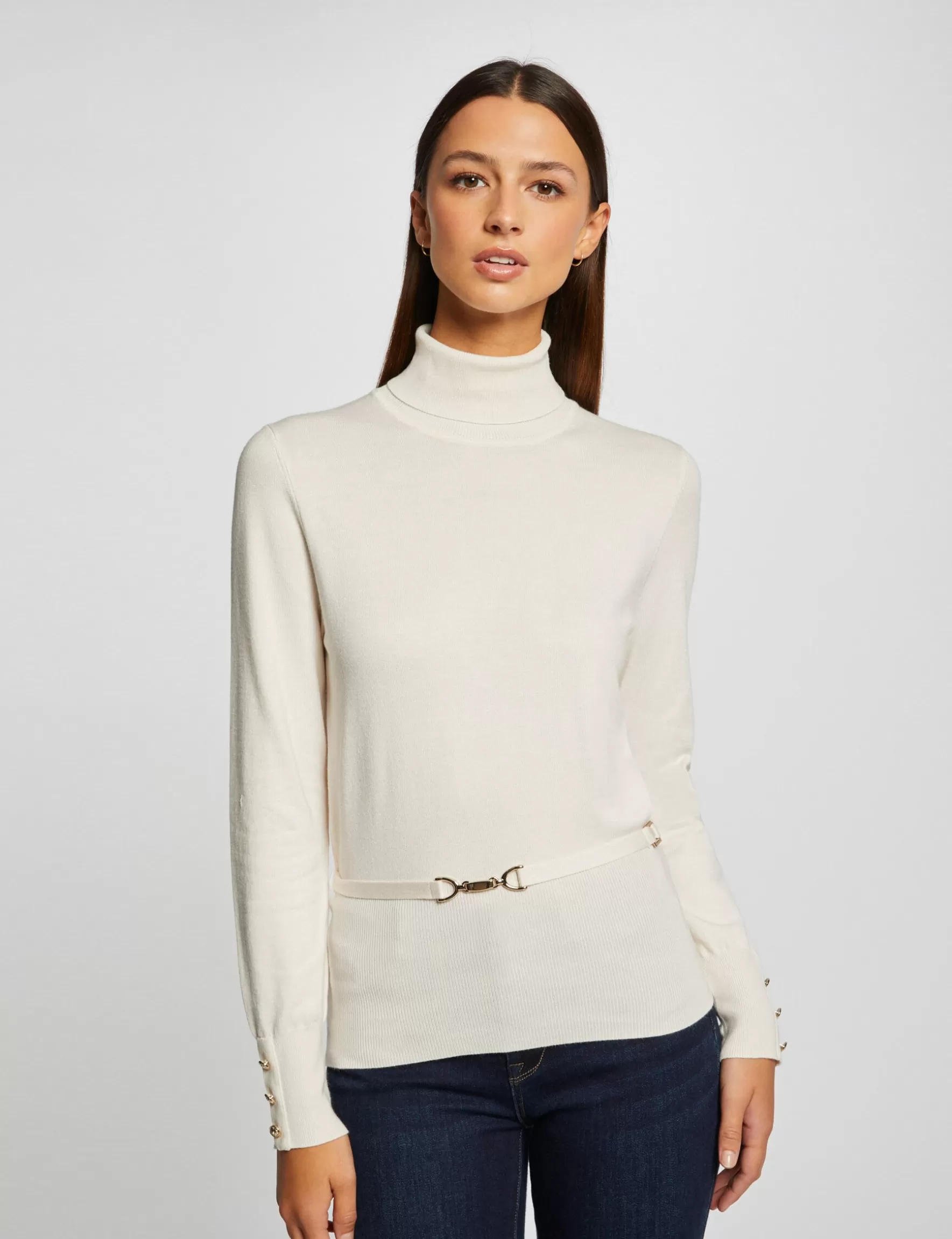 Clothes MORGAN ^Long-sleeved jumper with ornament ladies' ivory