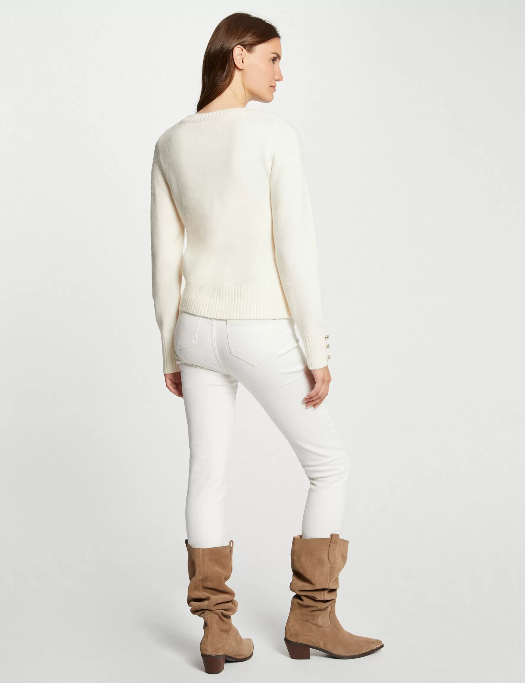 Clothes MORGAN ^Long-sleeved jumper with round neck ladies' ivory