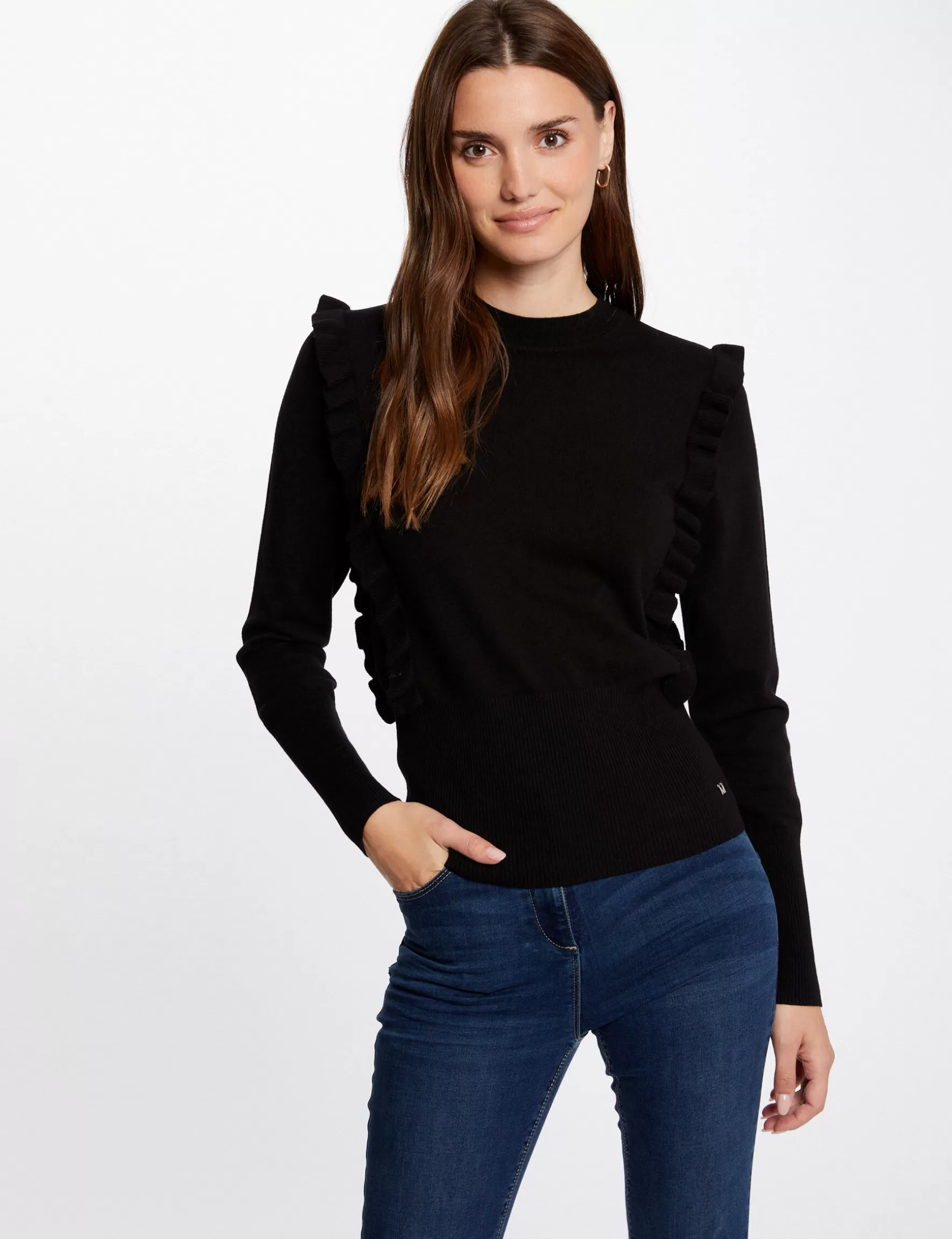 Clothes MORGAN ^Long-sleeved jumper with ruffles ladies' black