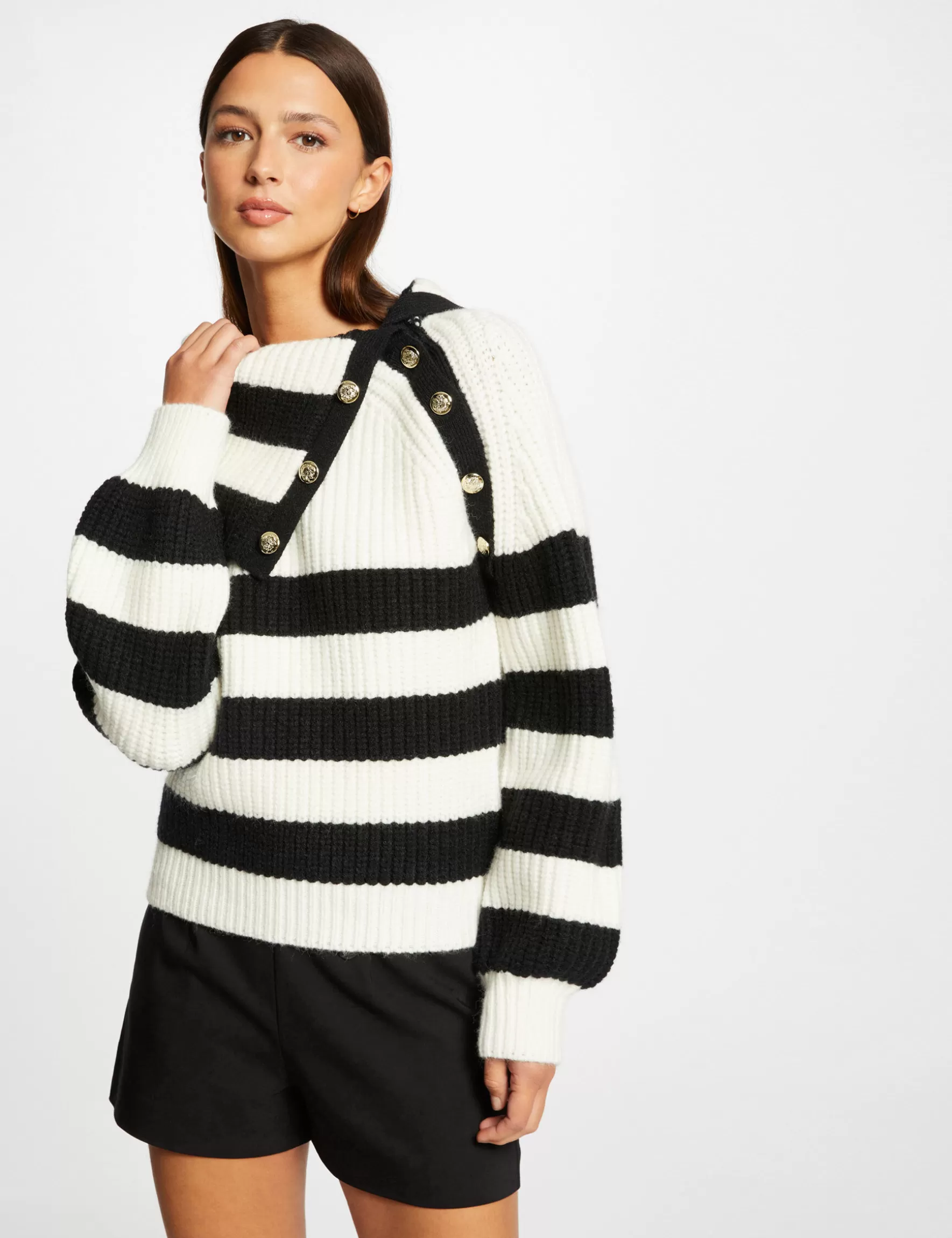 Clothes MORGAN ^Long-sleeved jumper with stripes ladies' ivory