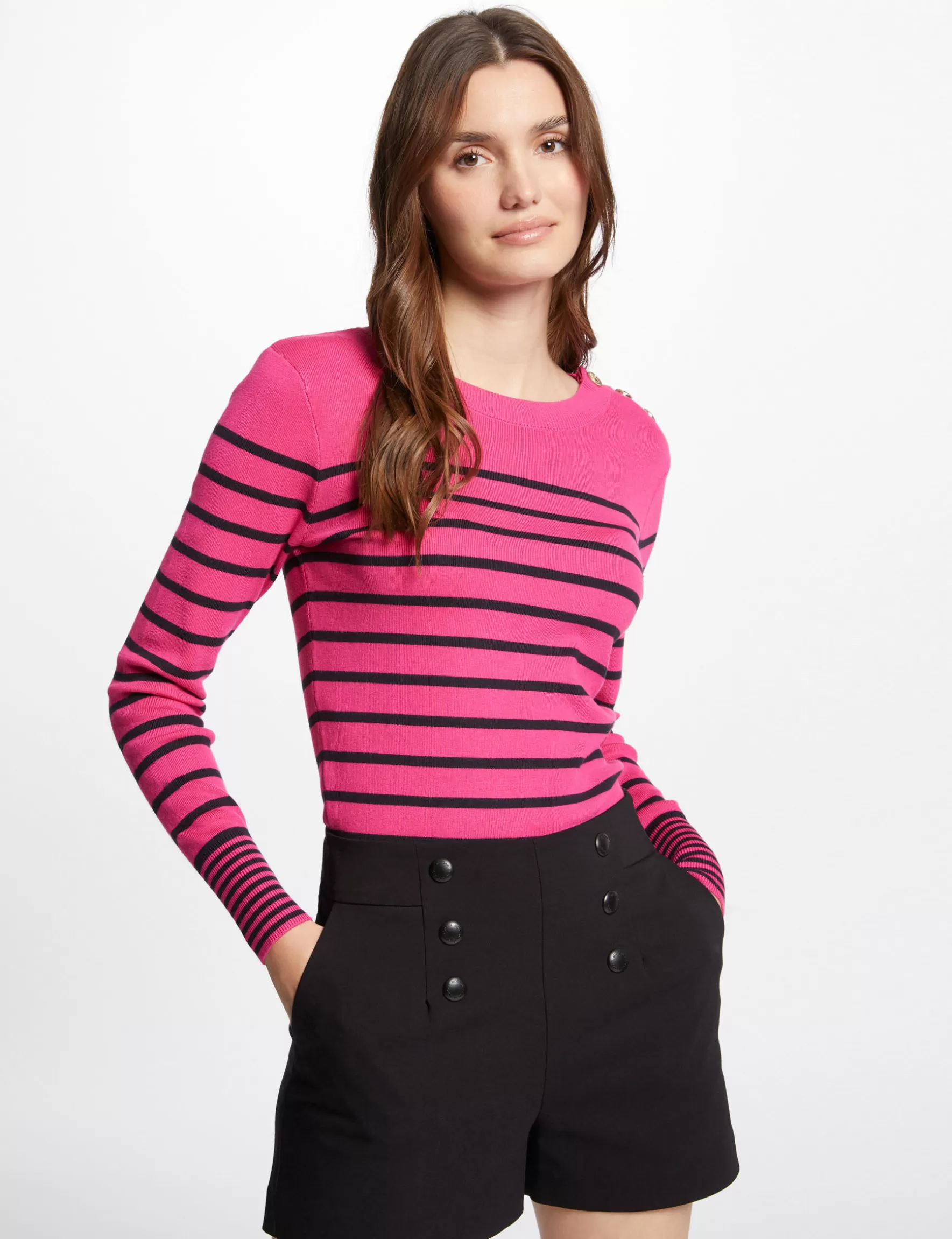 Clothes MORGAN ^Long-sleeved jumper with stripes medium pink ladies' medium_pink