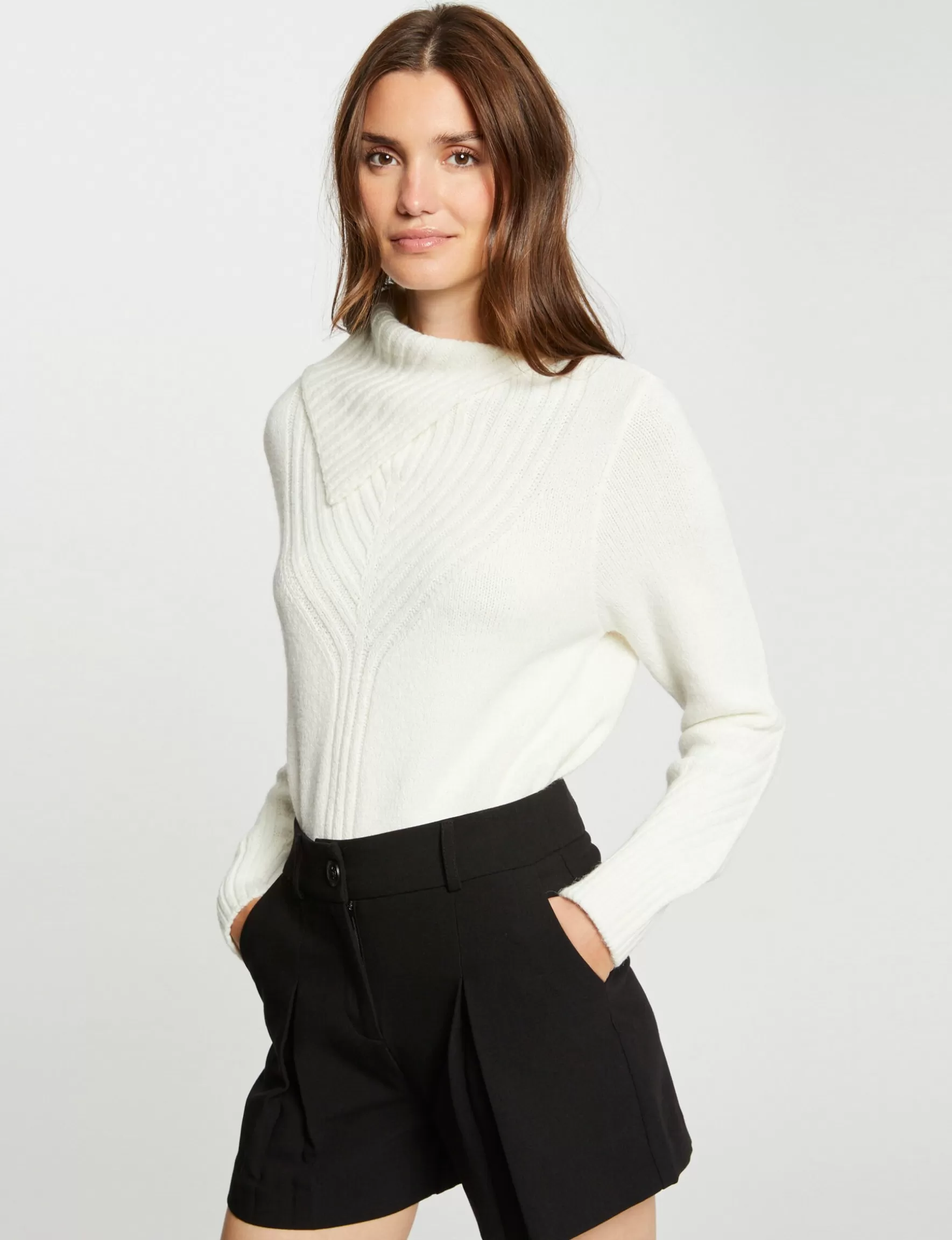 Clothes MORGAN ^Long-sleeved jumper with turtleneck ladies' ecru