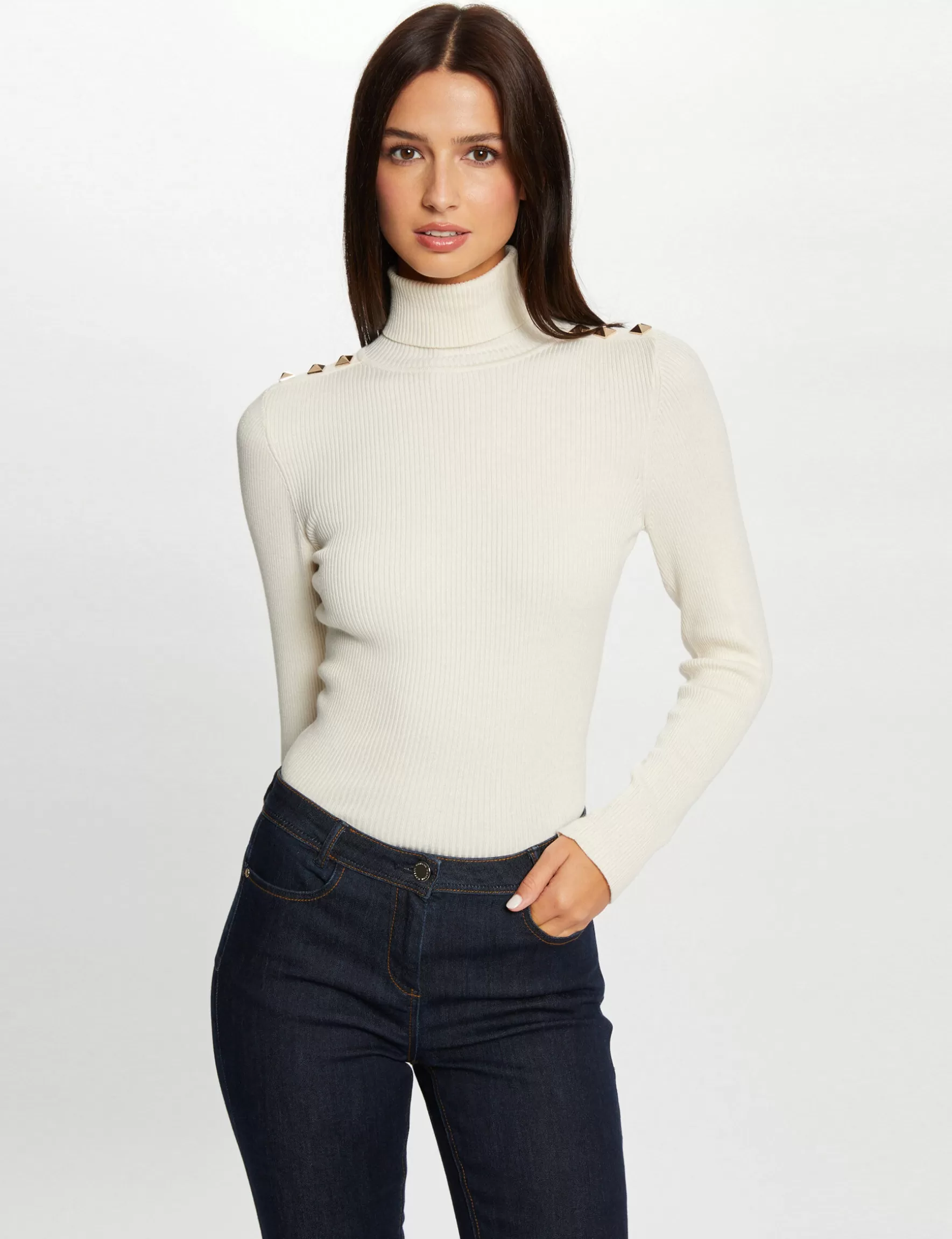 Clothes MORGAN ^Long-sleeved jumper with turtleneck ladies' ivory