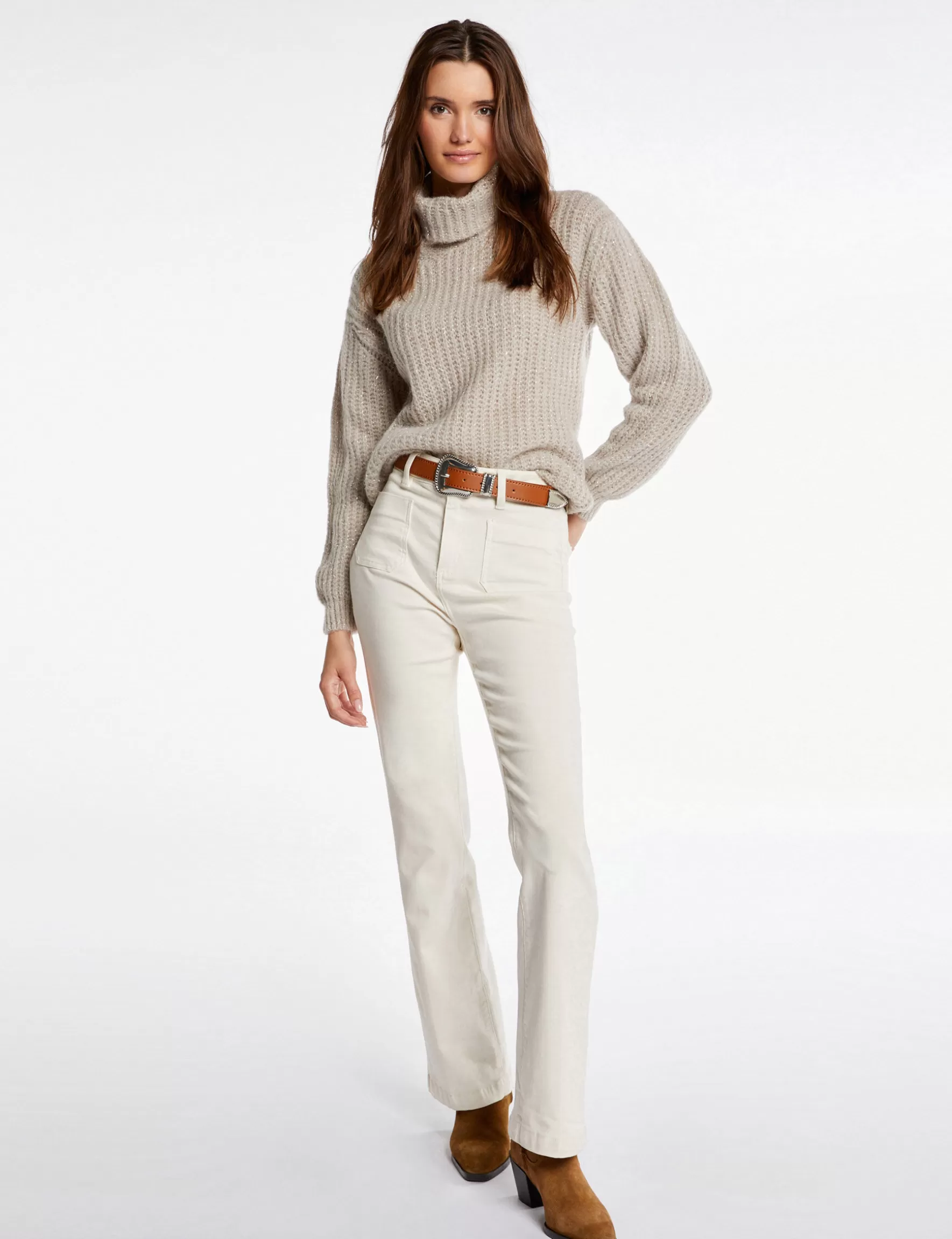 Clothes MORGAN ^Long-sleeved jumper with turtleneck light beige ladies' light_beige