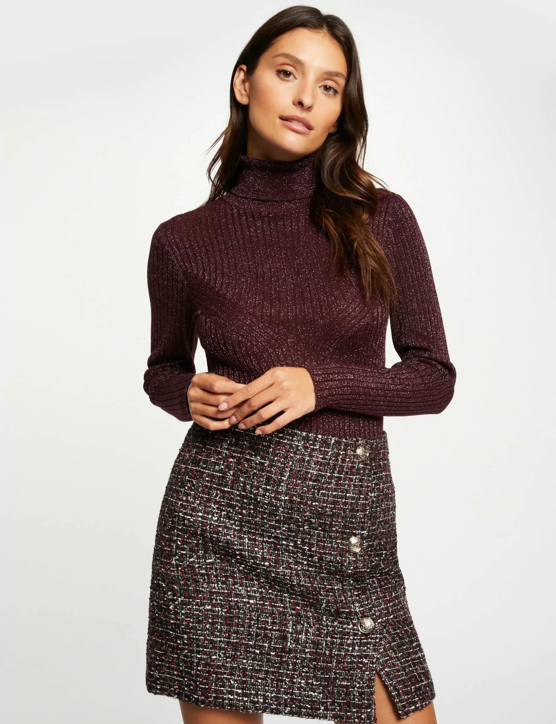 Clothes MORGAN ^Long-sleeved jumper with turtleneck ladies' plum