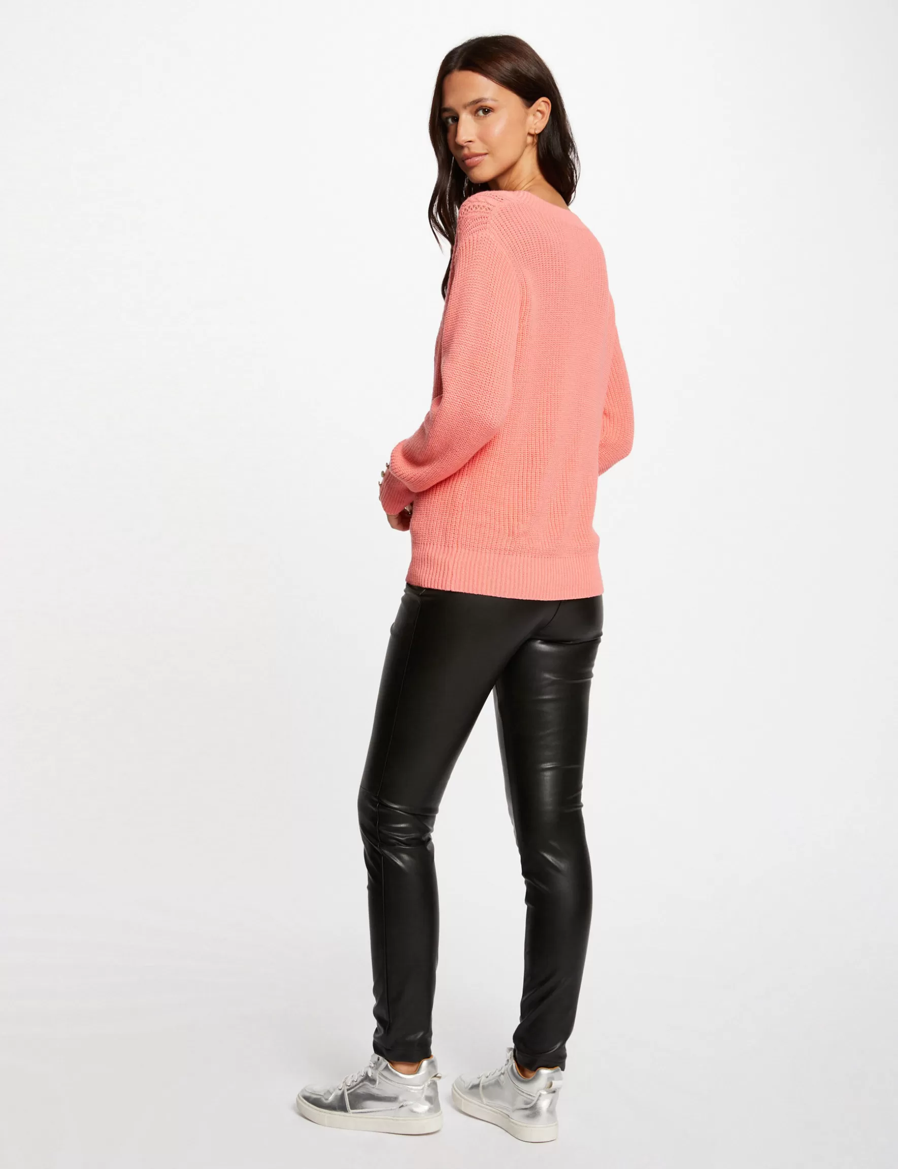 Clothes MORGAN ^Long-sleeved jumper with V-neck ladies' coral