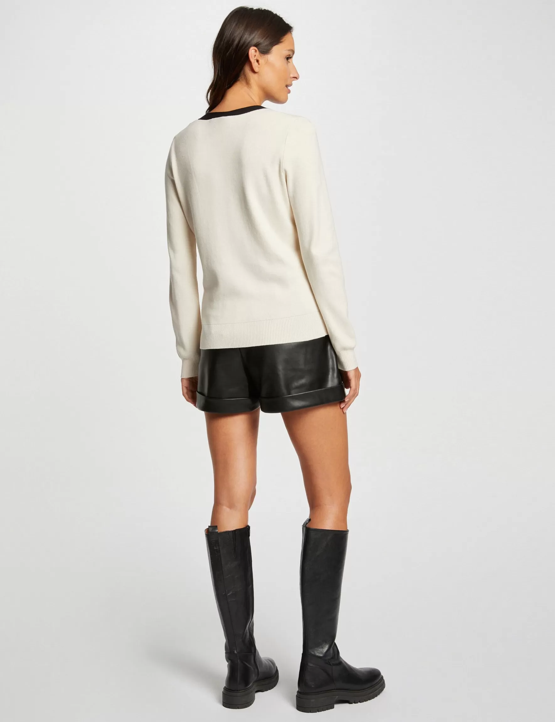 Clothes MORGAN ^Long-sleeved jumper with V-neck ladies' ivory