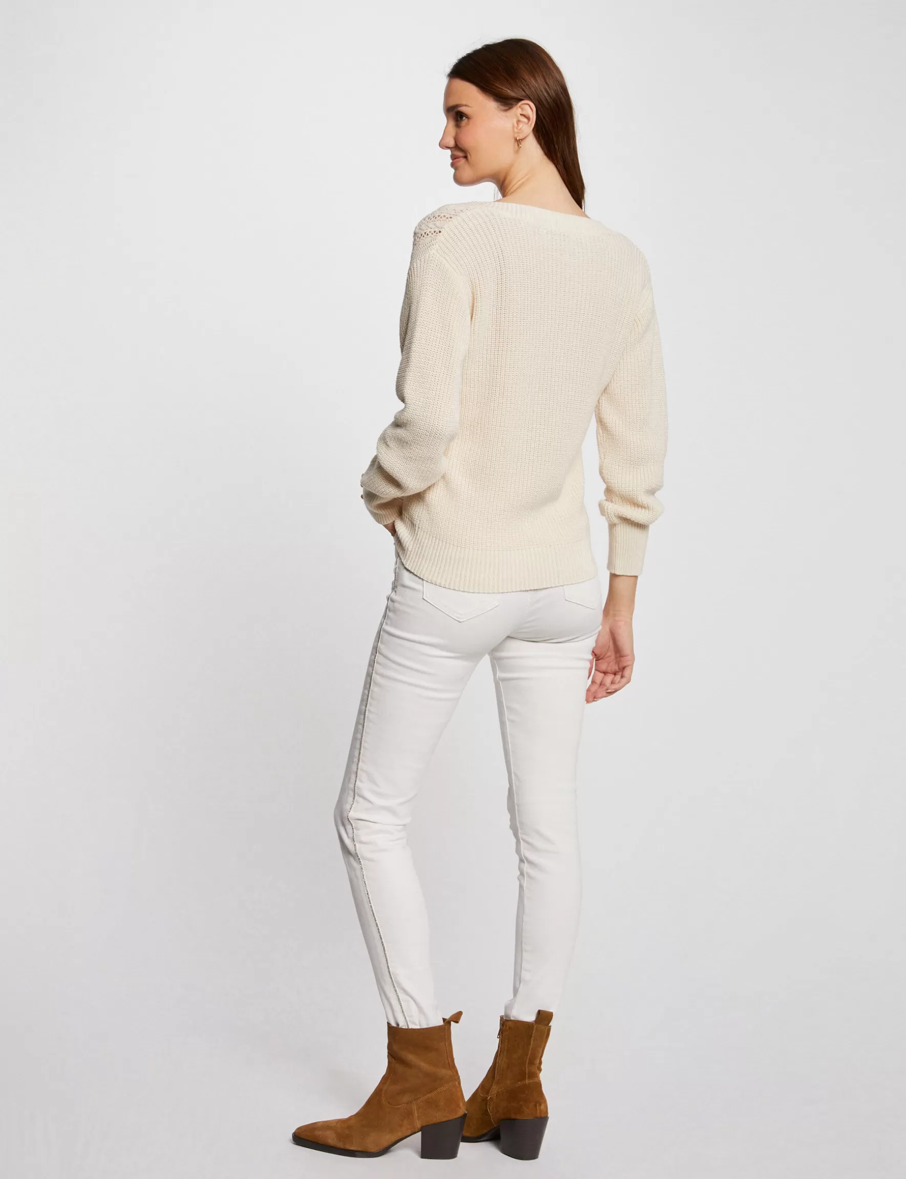 Clothes MORGAN ^Long-sleeved jumper with V-neck ladies' ivory