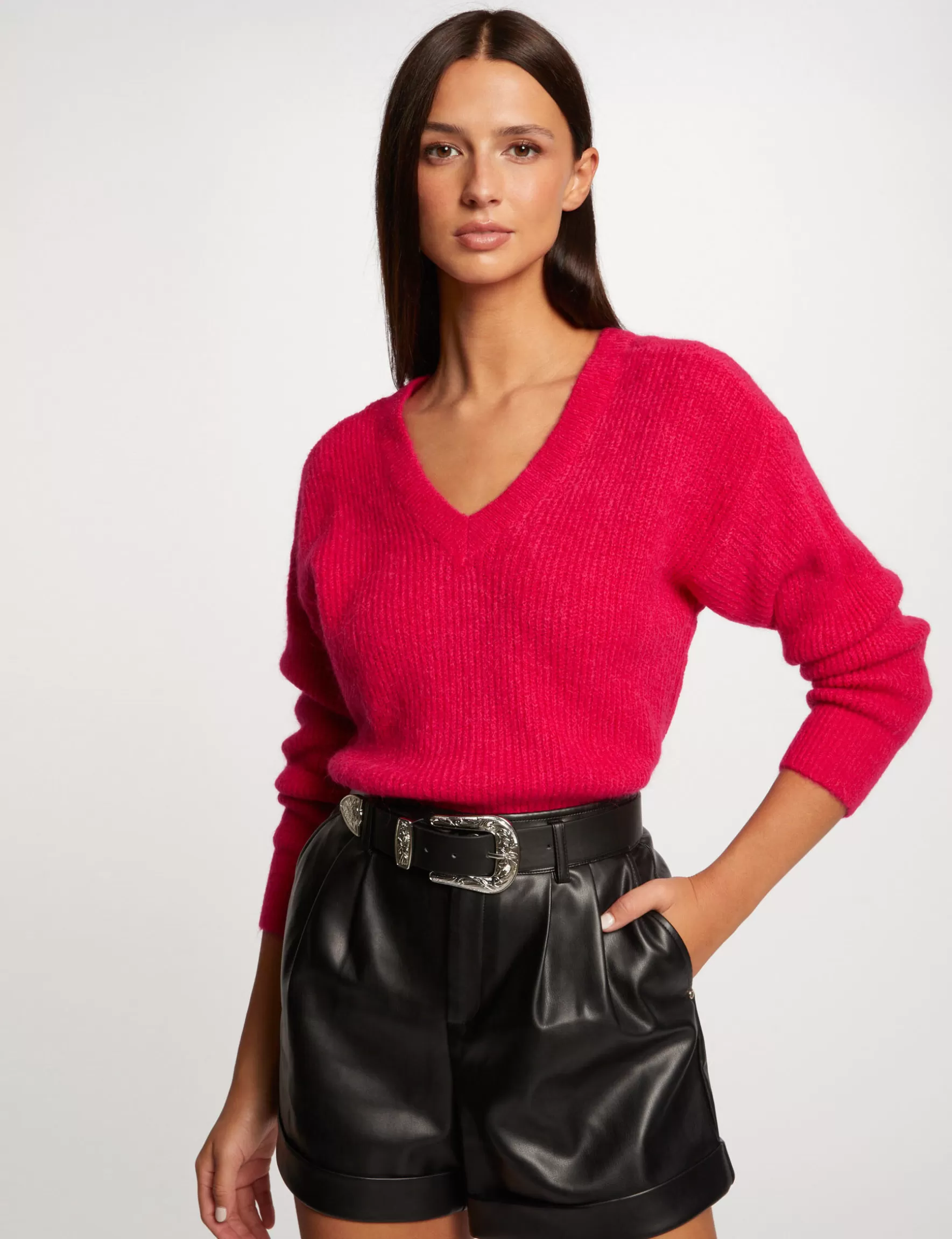 Clothes MORGAN ^Long-sleeved jumper with V-neck medium pink ladies' medium_pink