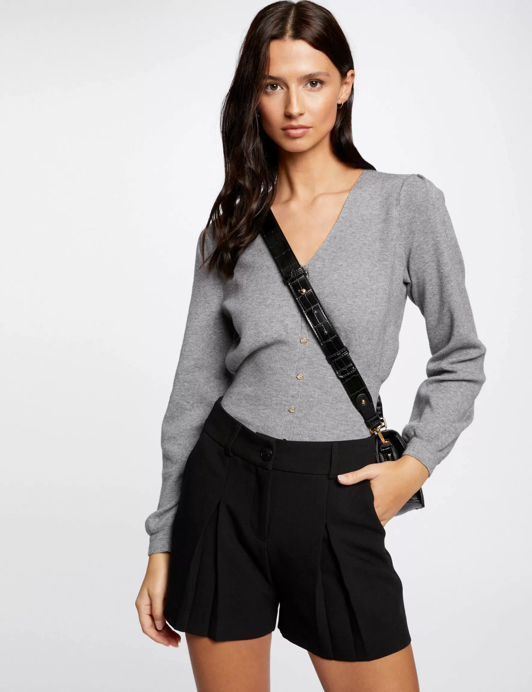 Clothes MORGAN ^Long-sleeved jumper with V-neck ladies' mid-grey