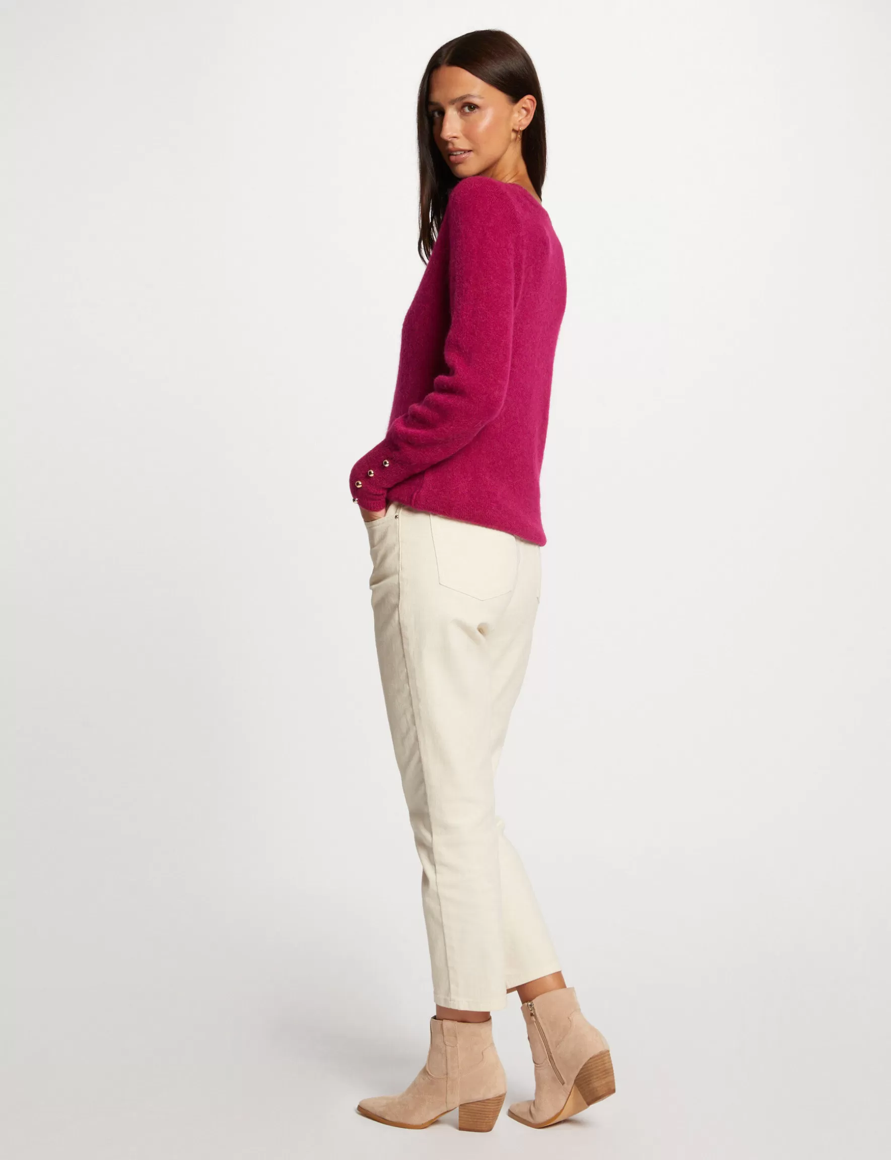 Clothes MORGAN ^Long-sleeved jumper with V-neck ladies' raspberry