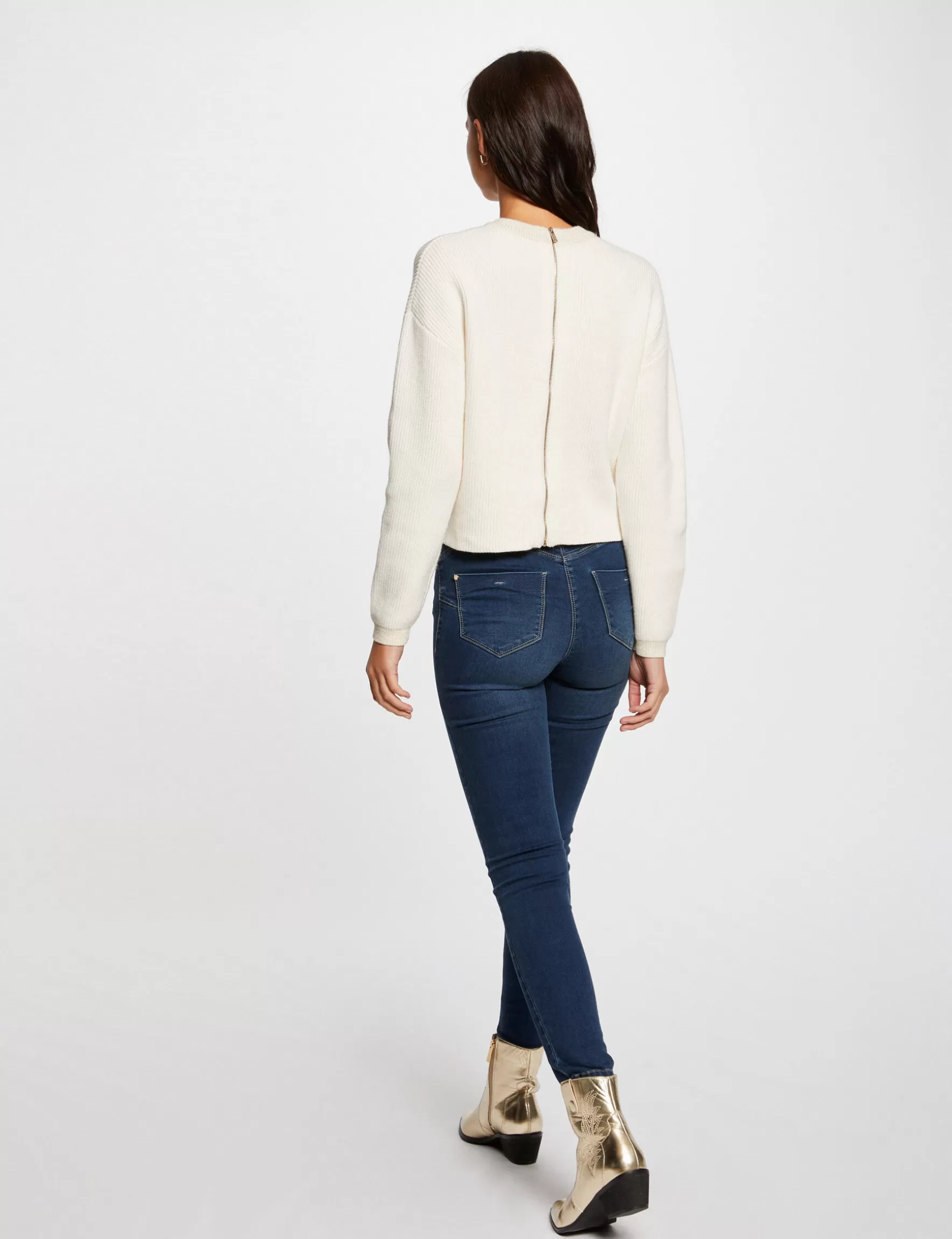 Clothes MORGAN ^Long-sleeved jumper zipped back ladies' ivory