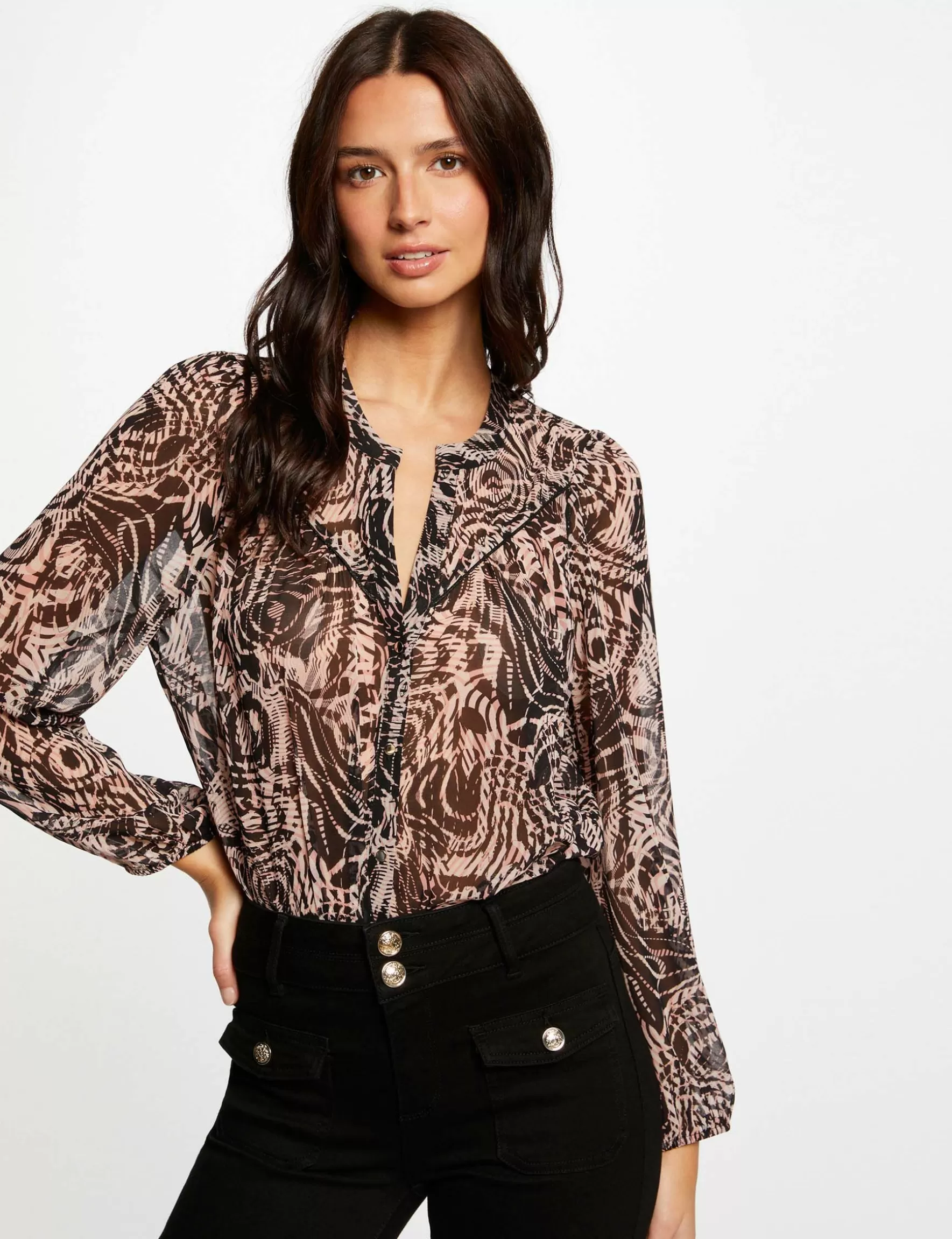 Clothes MORGAN ^Long-sleeved shirt abstract print ladies' multico