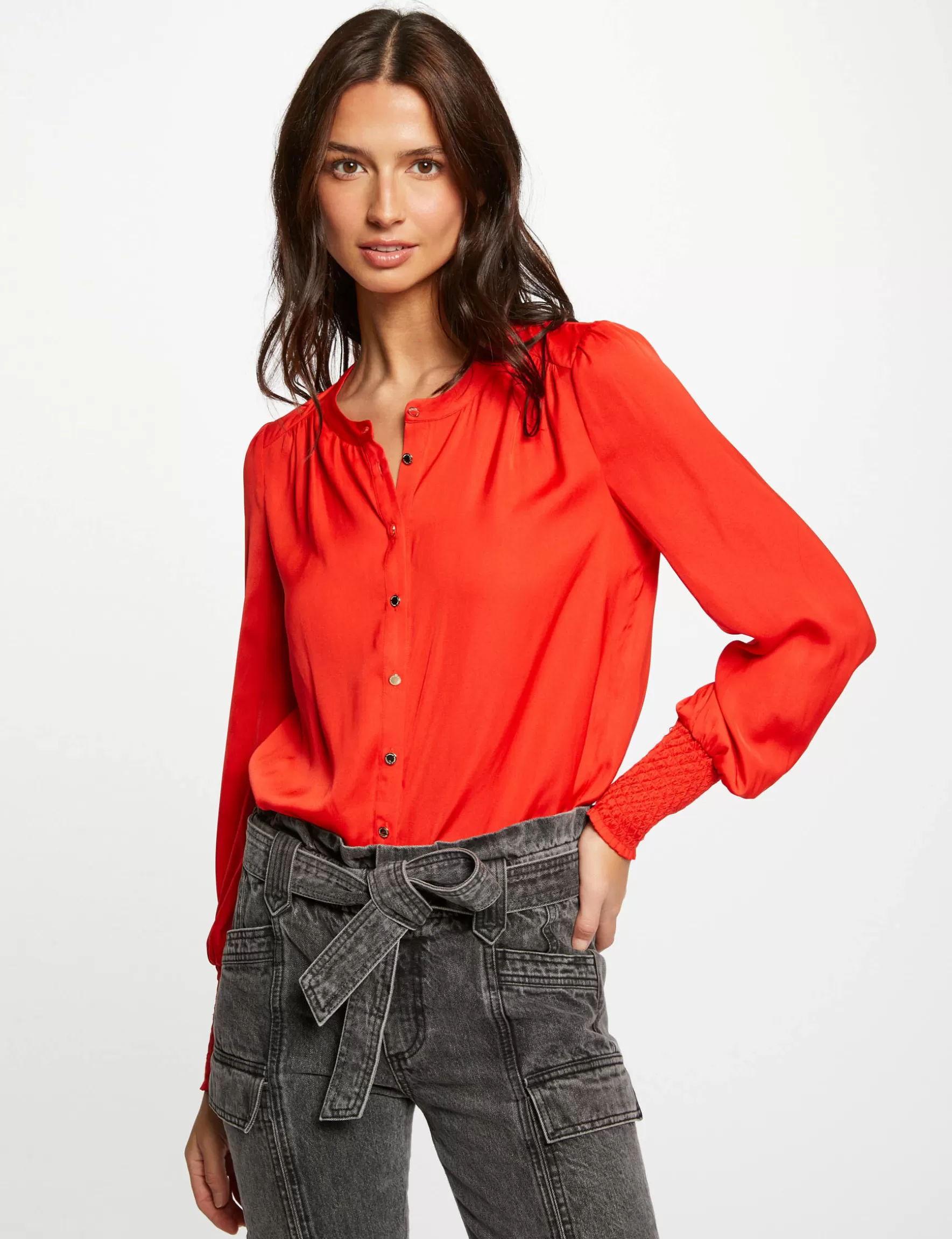 Clothes MORGAN ^Long-sleeved shirt with round neck ladies' orange