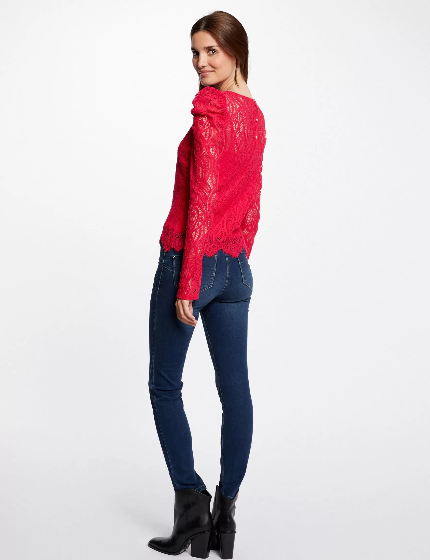 Clothes MORGAN ^Long-sleeved t-shirt with lace ladies' fuchsia