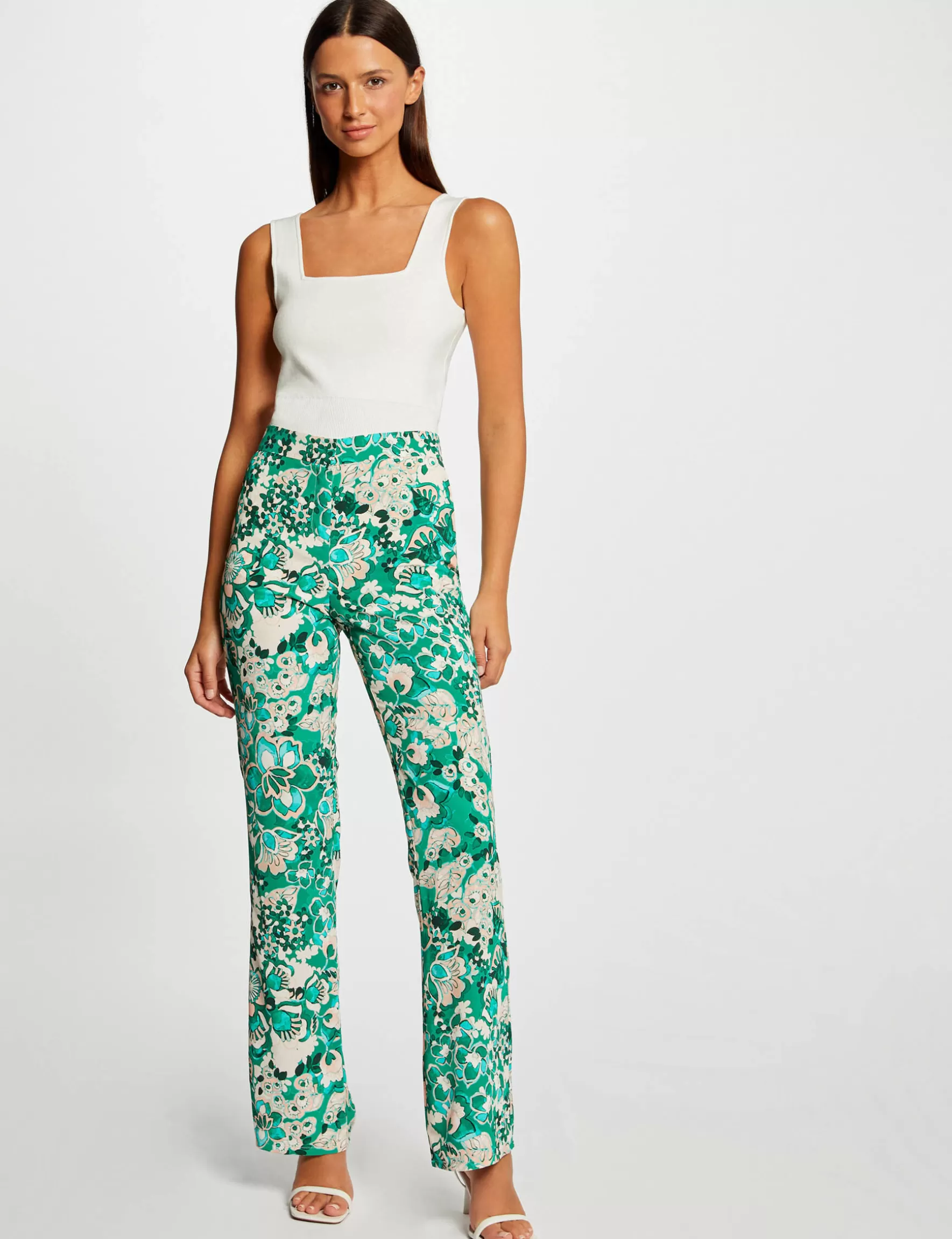 Clothes MORGAN ^Loose straight trousers vegetal print ladies' multico