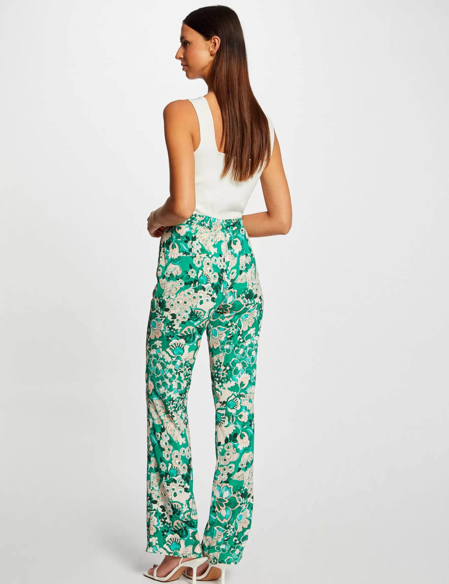 Clothes MORGAN ^Loose straight trousers vegetal print ladies' multico