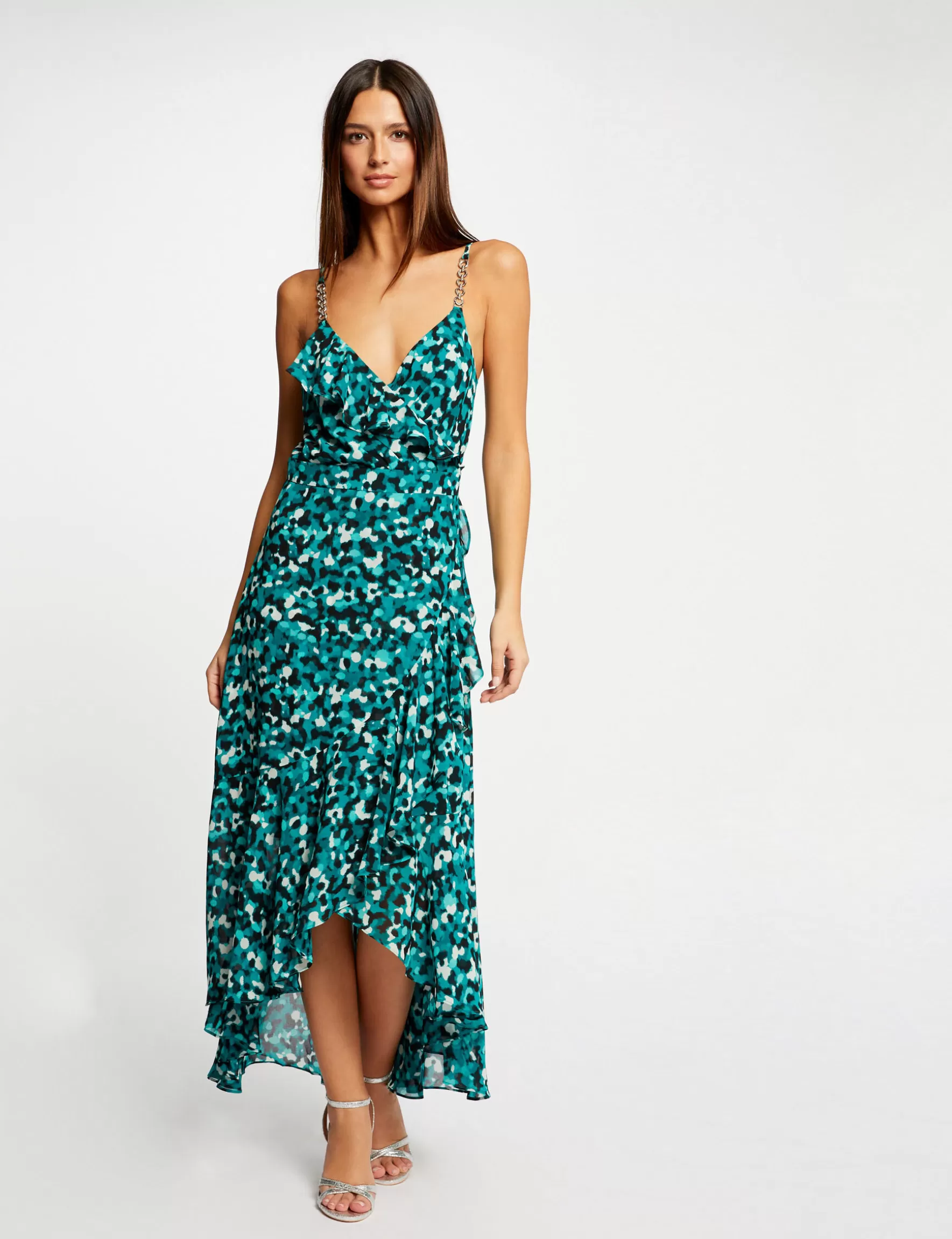 Clothes MORGAN ^Maxi A-line dress with abstract print ladies' green