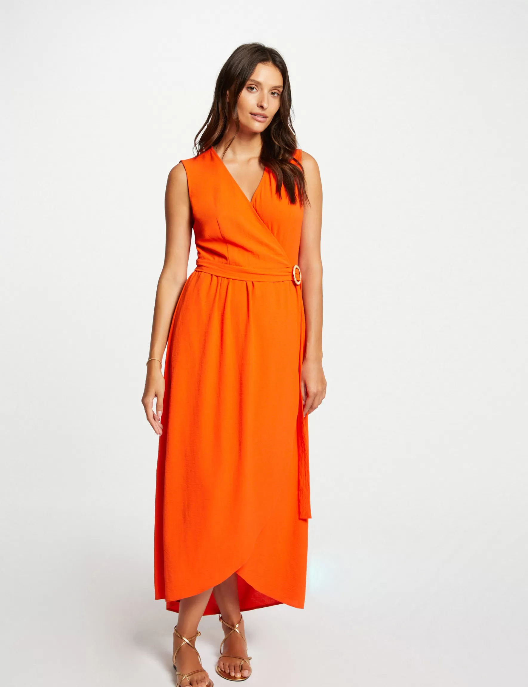 Clothes MORGAN ^Maxi sleeveless wrap dress ladies' orange