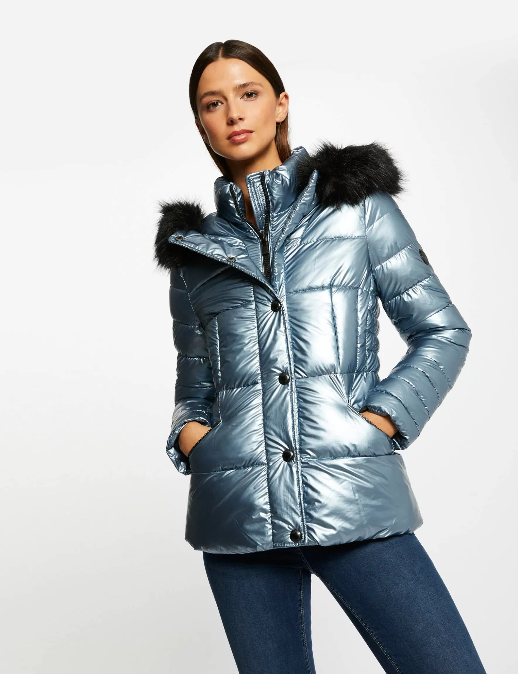 Clothes MORGAN ^Metallised waisted padded jacket ladies' blue