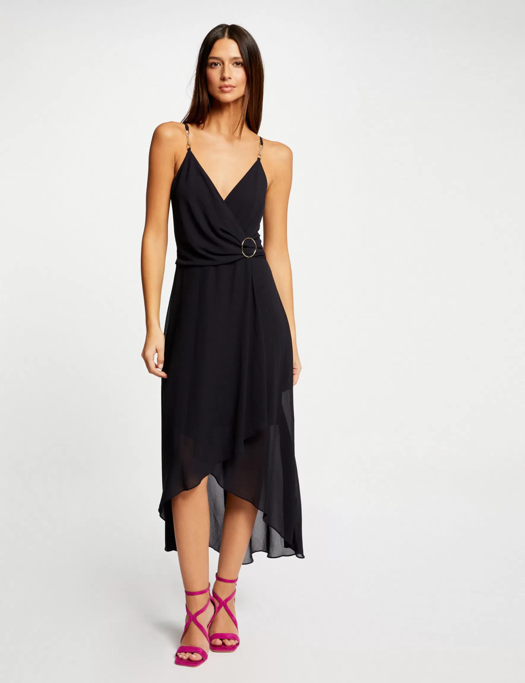 Clothes MORGAN ^Midi dress with thin straps ladies' navy