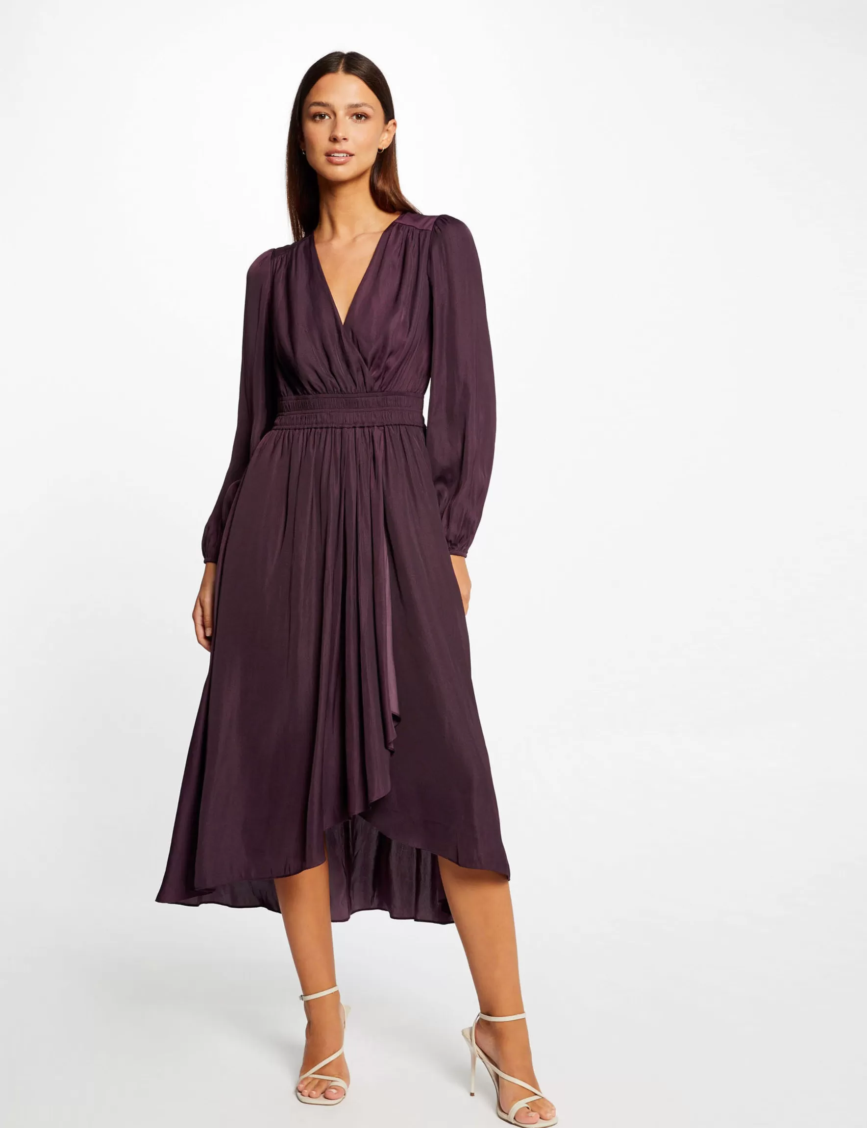 Clothes MORGAN ^Midi wrap satin dress ladies' plum