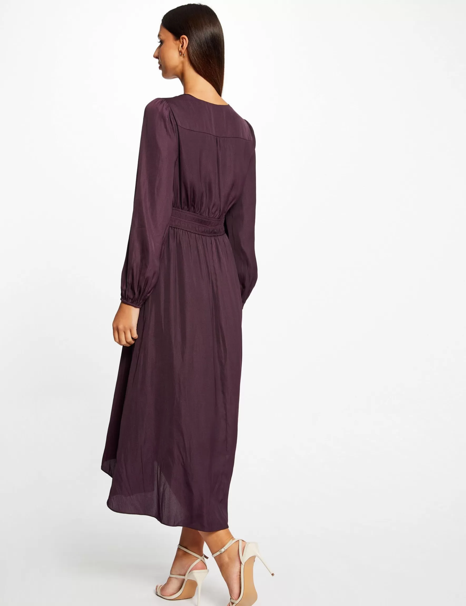 Clothes MORGAN ^Midi wrap satin dress ladies' plum