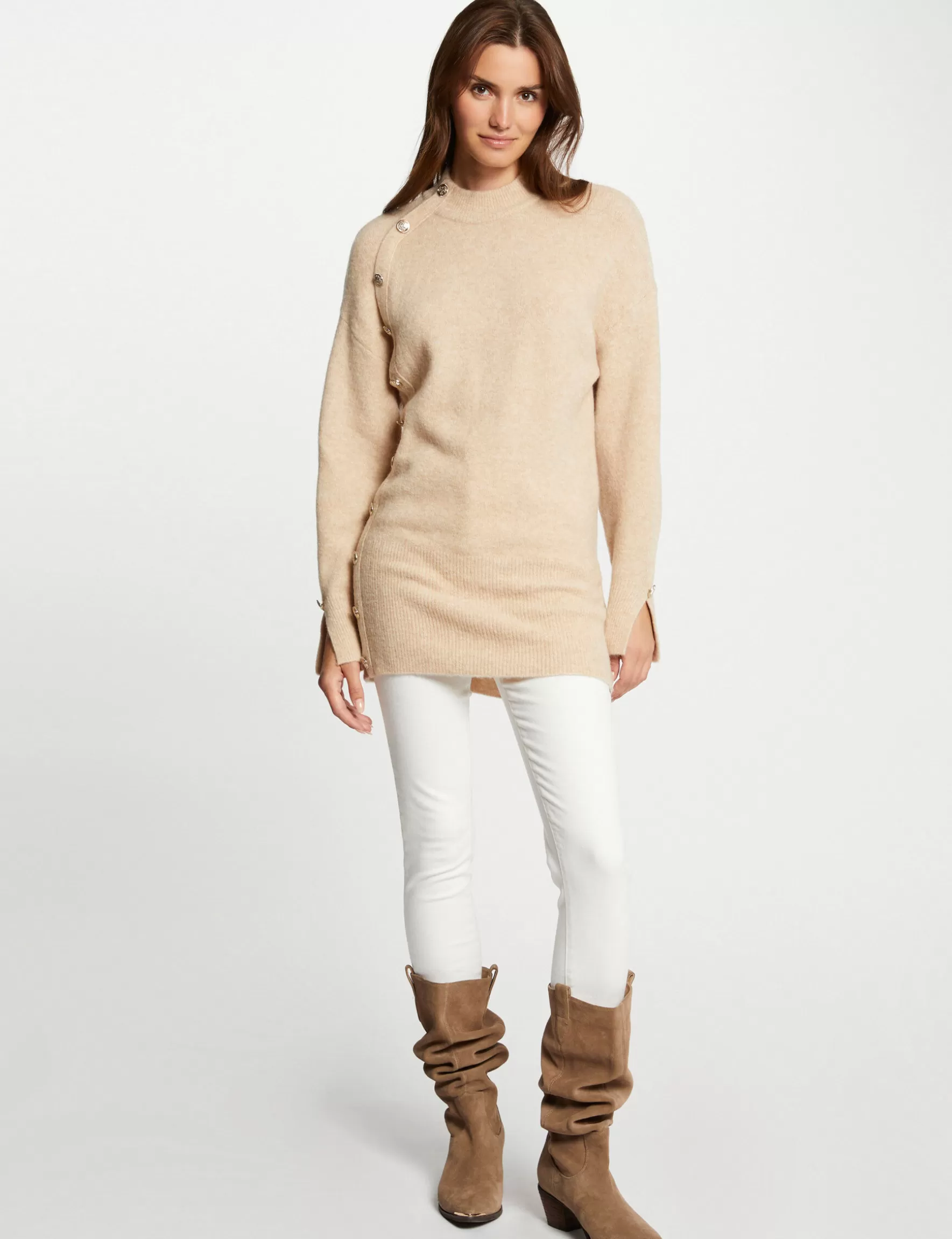 Clothes MORGAN ^Mid-length jumper with long sleeves ladies' beige