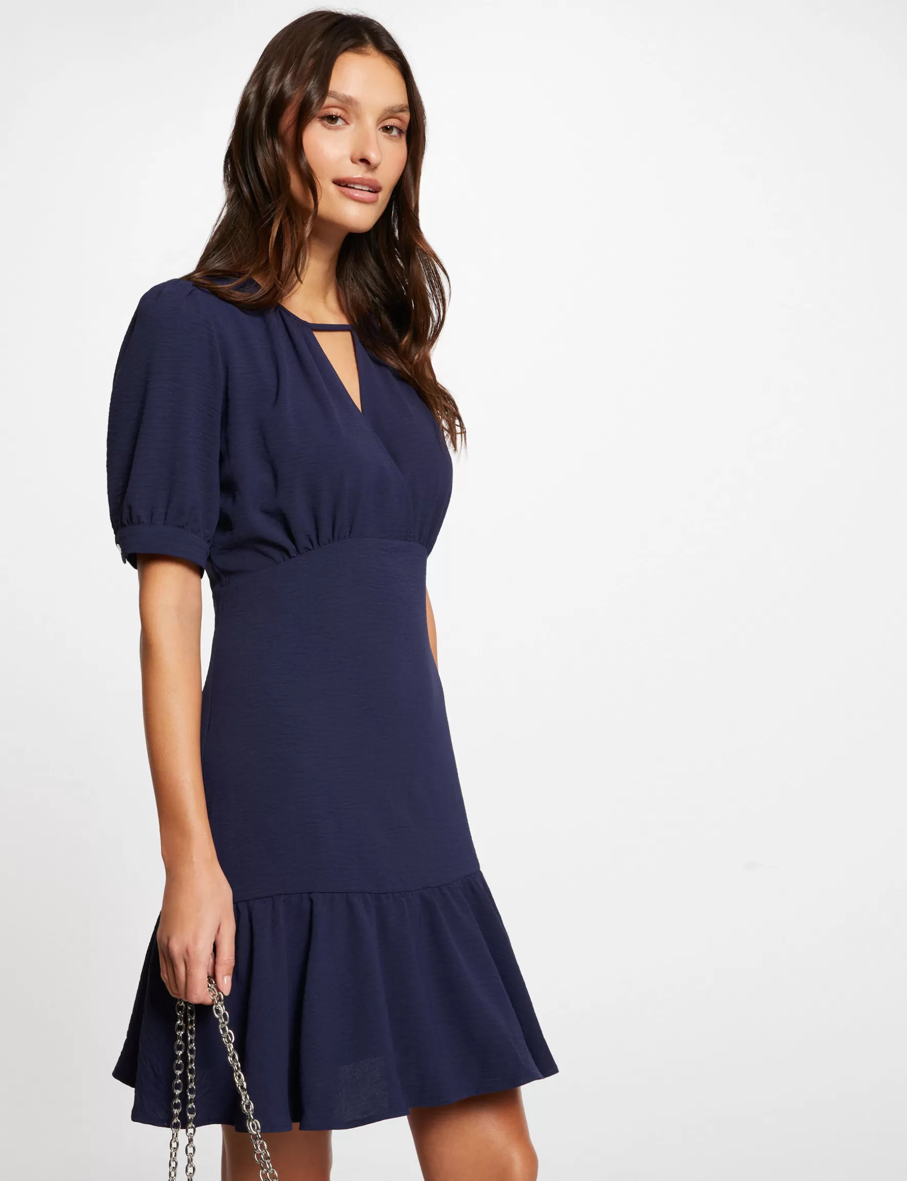 Clothes MORGAN ^Mini fitted dress with ruffles ladies' navy