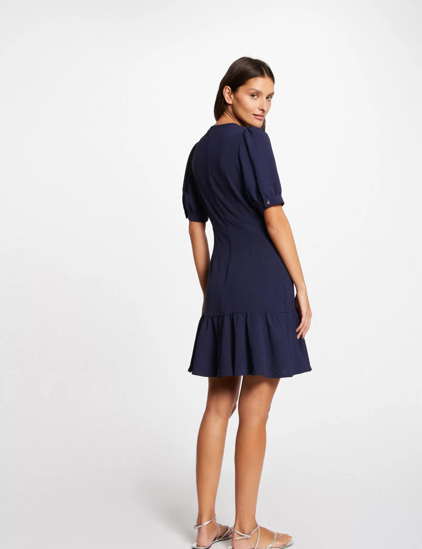 Clothes MORGAN ^Mini fitted dress with ruffles ladies' navy