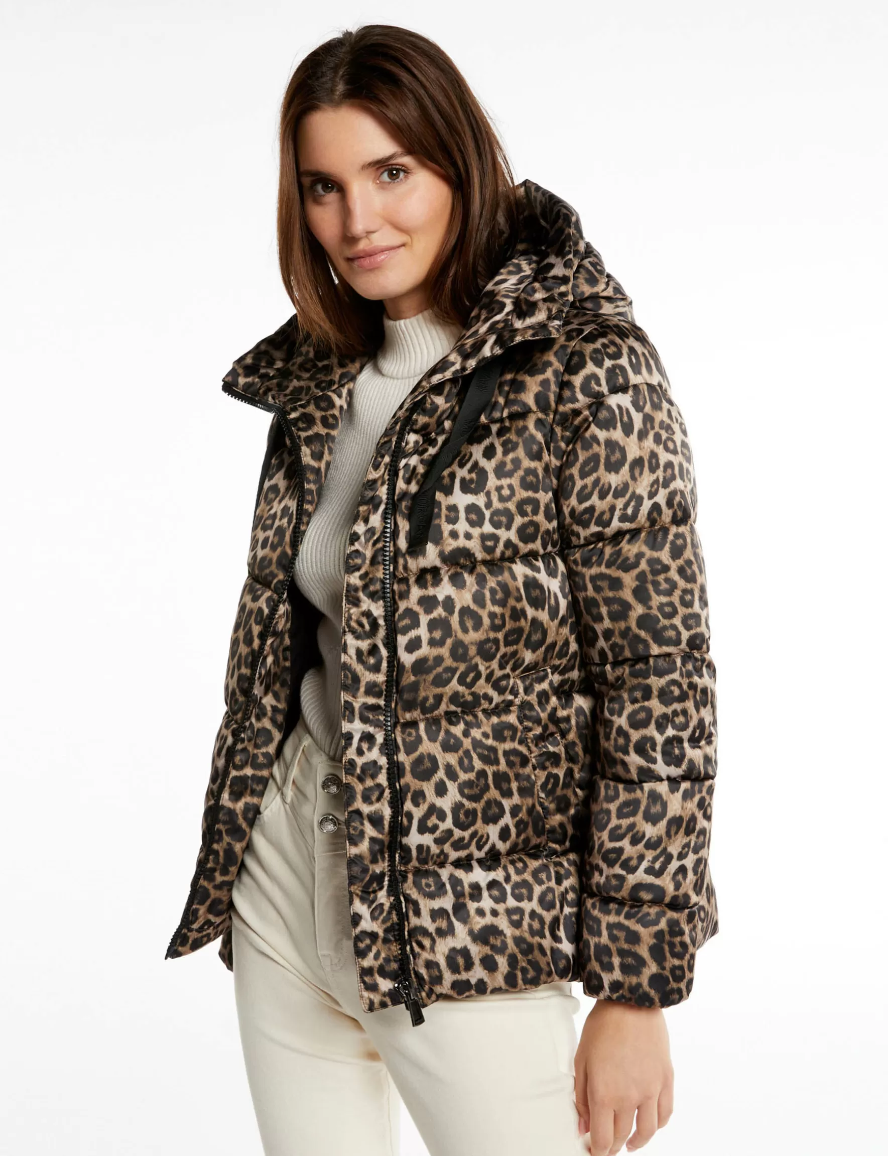 Clothes MORGAN ^Padded jacket leopard print with hood ladies' multico