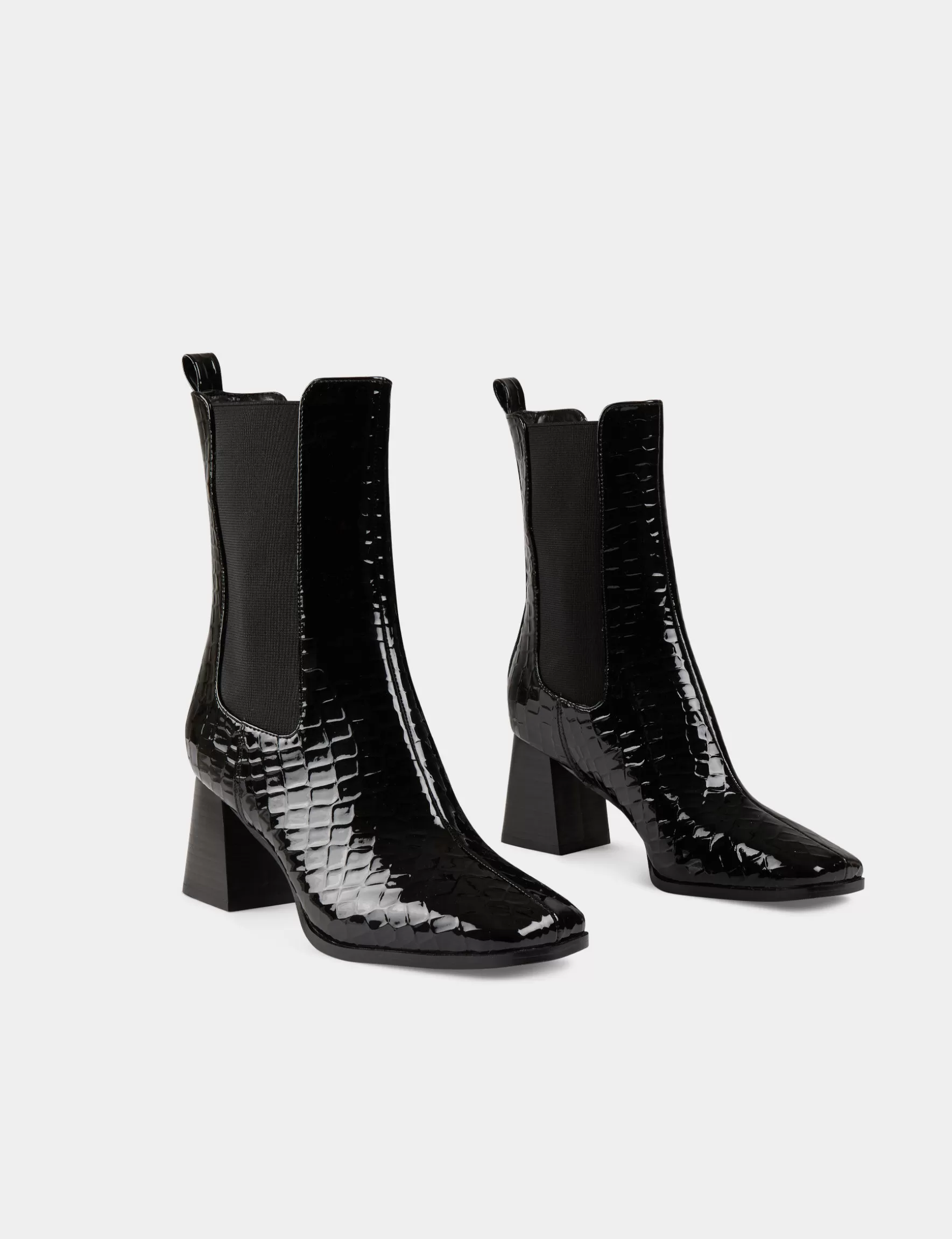 Accessories MORGAN ^Patent croc effect boots with heels ladies' black