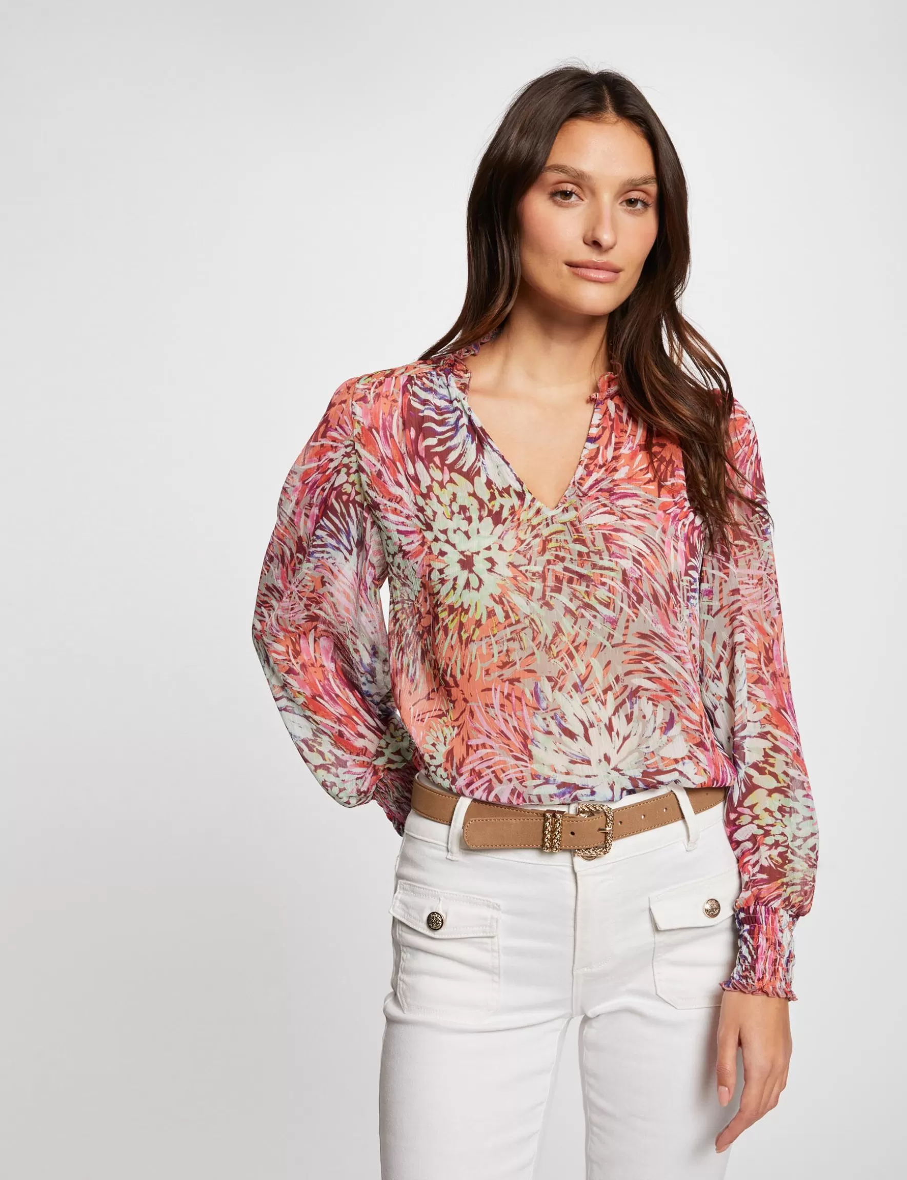 Clothes MORGAN ^Printed blouse with V-neck ladies' multico