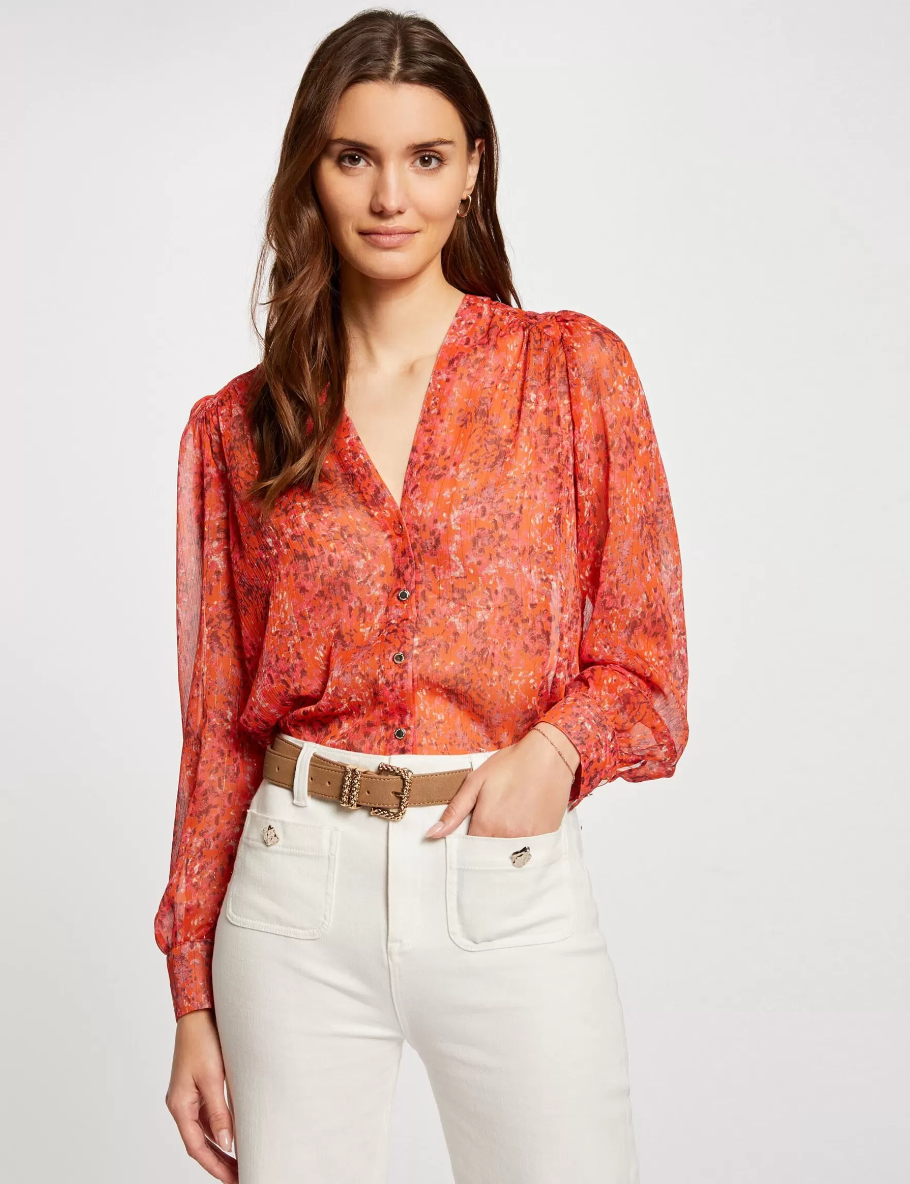 Clothes MORGAN ^Printed shirt with V-neck ladies' multico