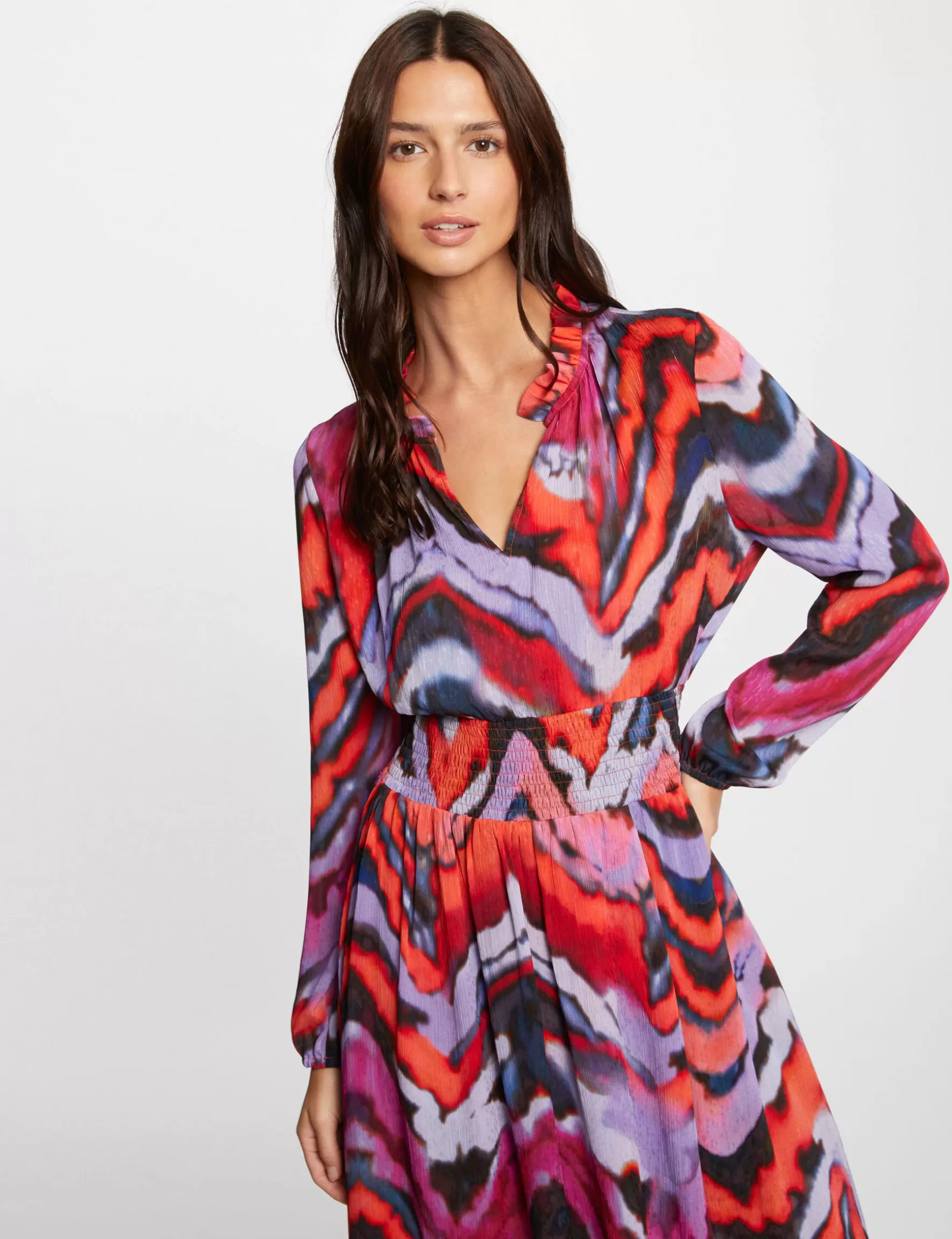 Clothes MORGAN ^Printed waisted maxi dress ladies' multico