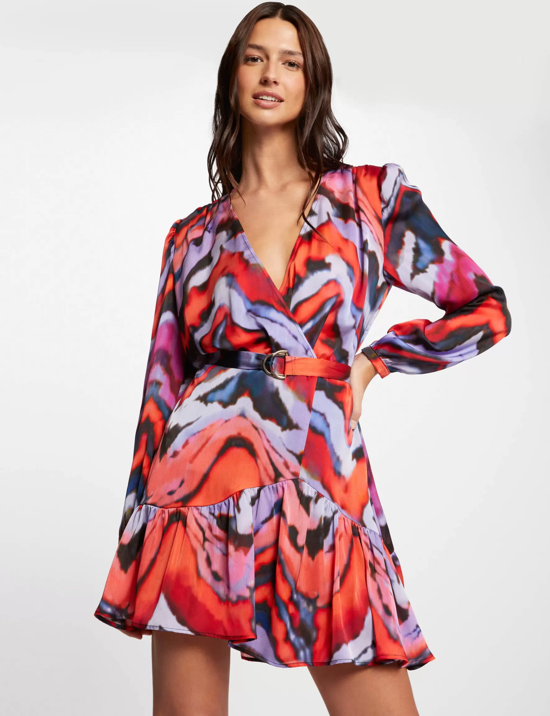 Clothes MORGAN ^Printed waisted mini dress ladies' multico