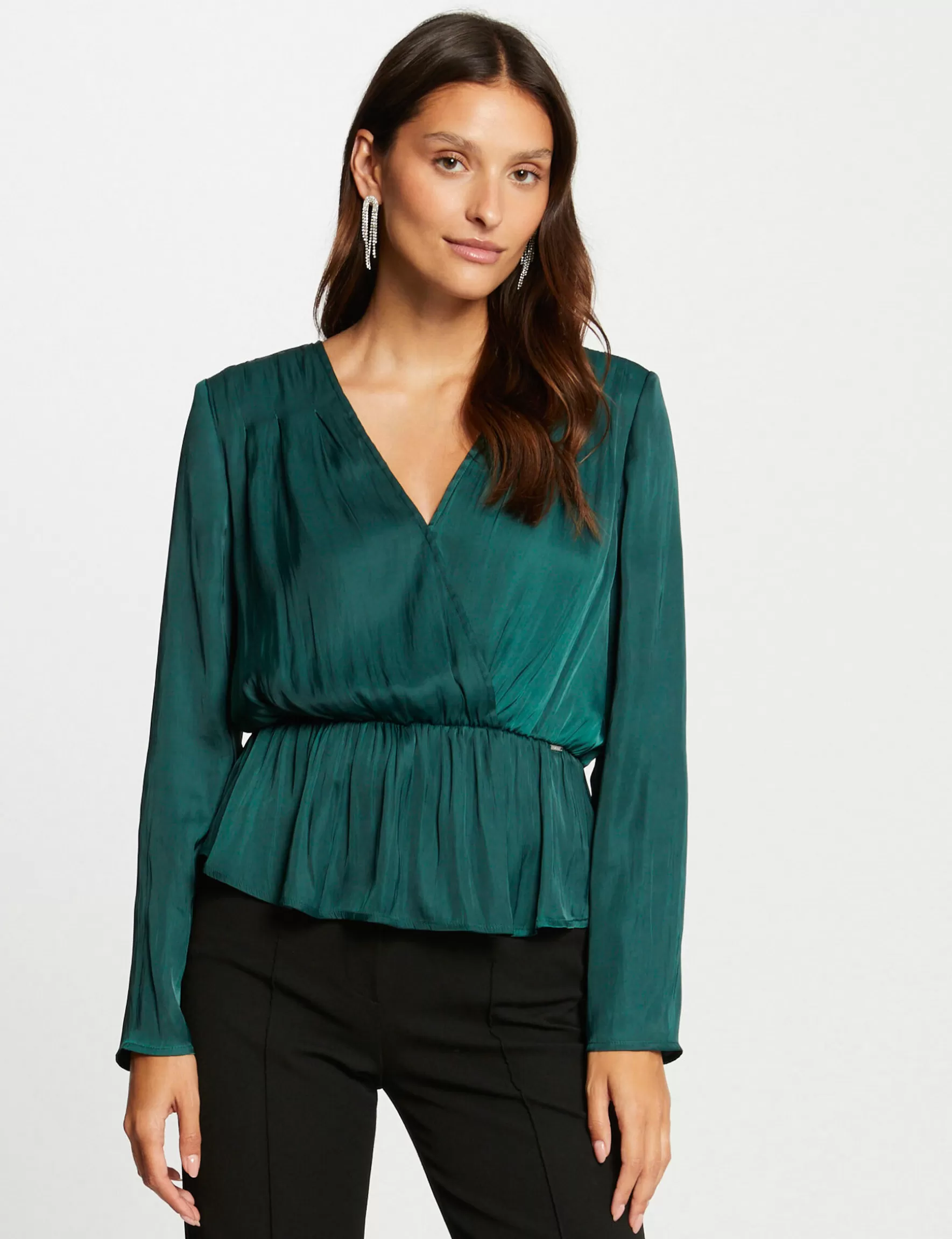 Clothes MORGAN ^Satin long-sleeved blouse dark green ladies' dark_green