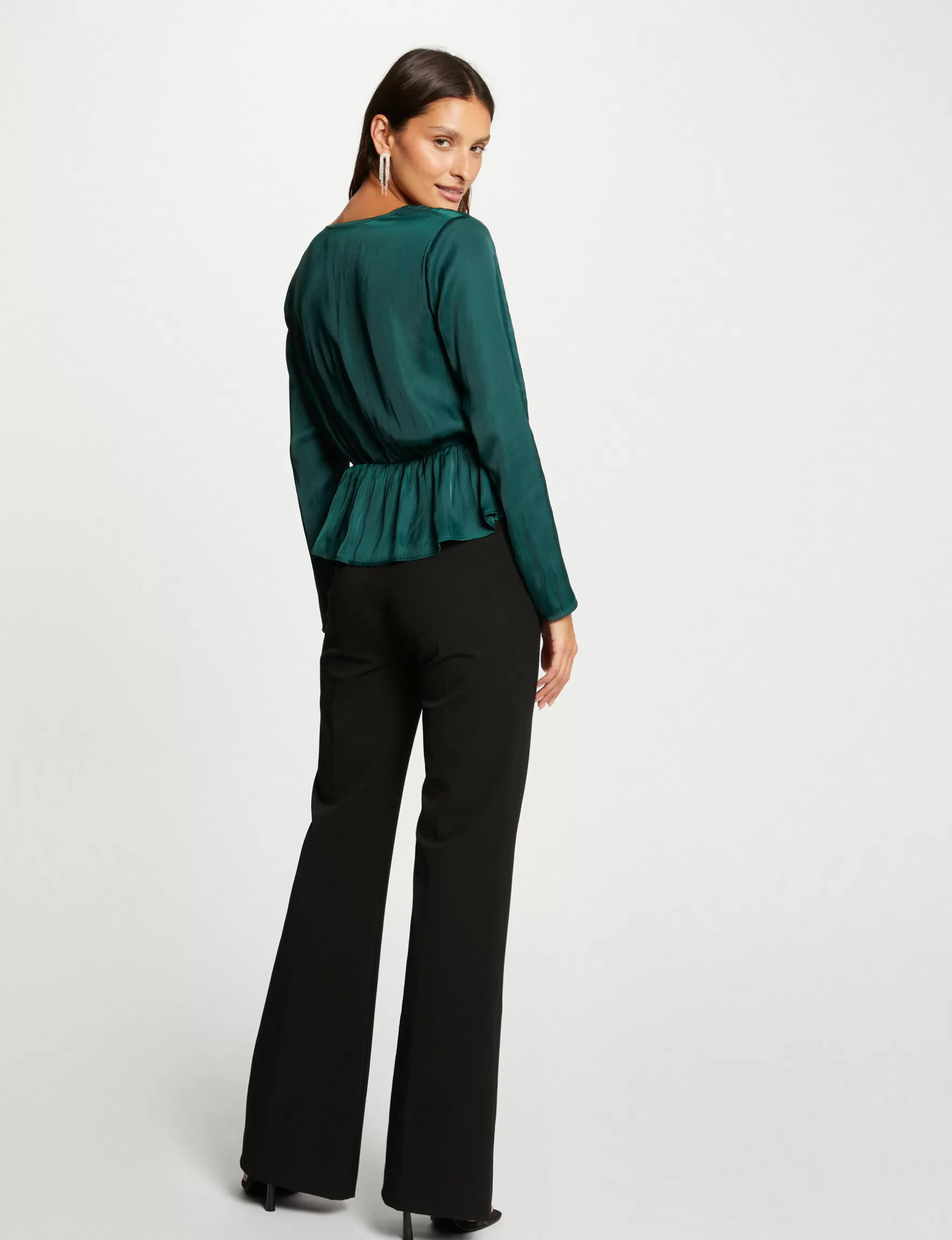 Clothes MORGAN ^Satin long-sleeved blouse dark green ladies' dark_green